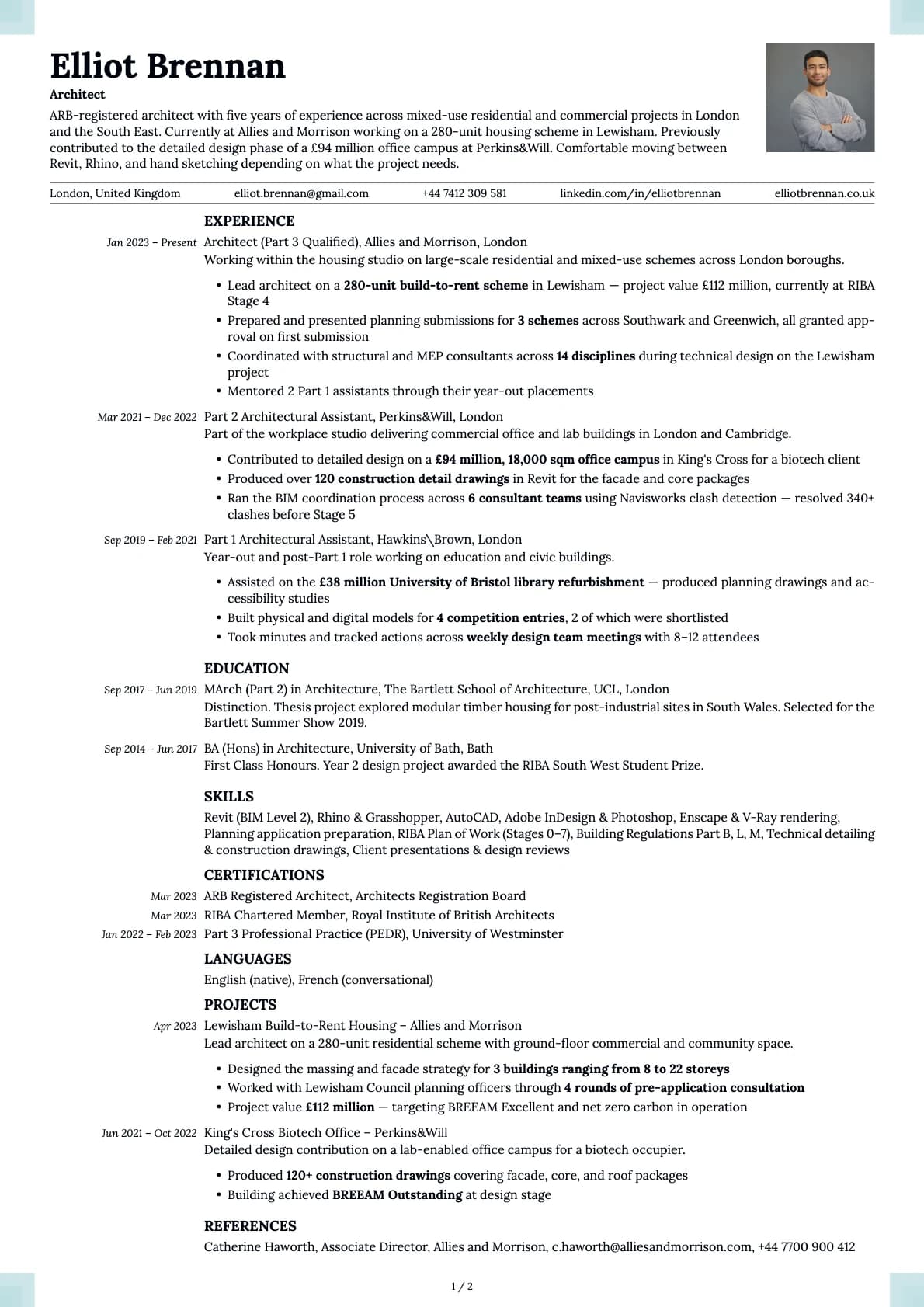 Architect resume example