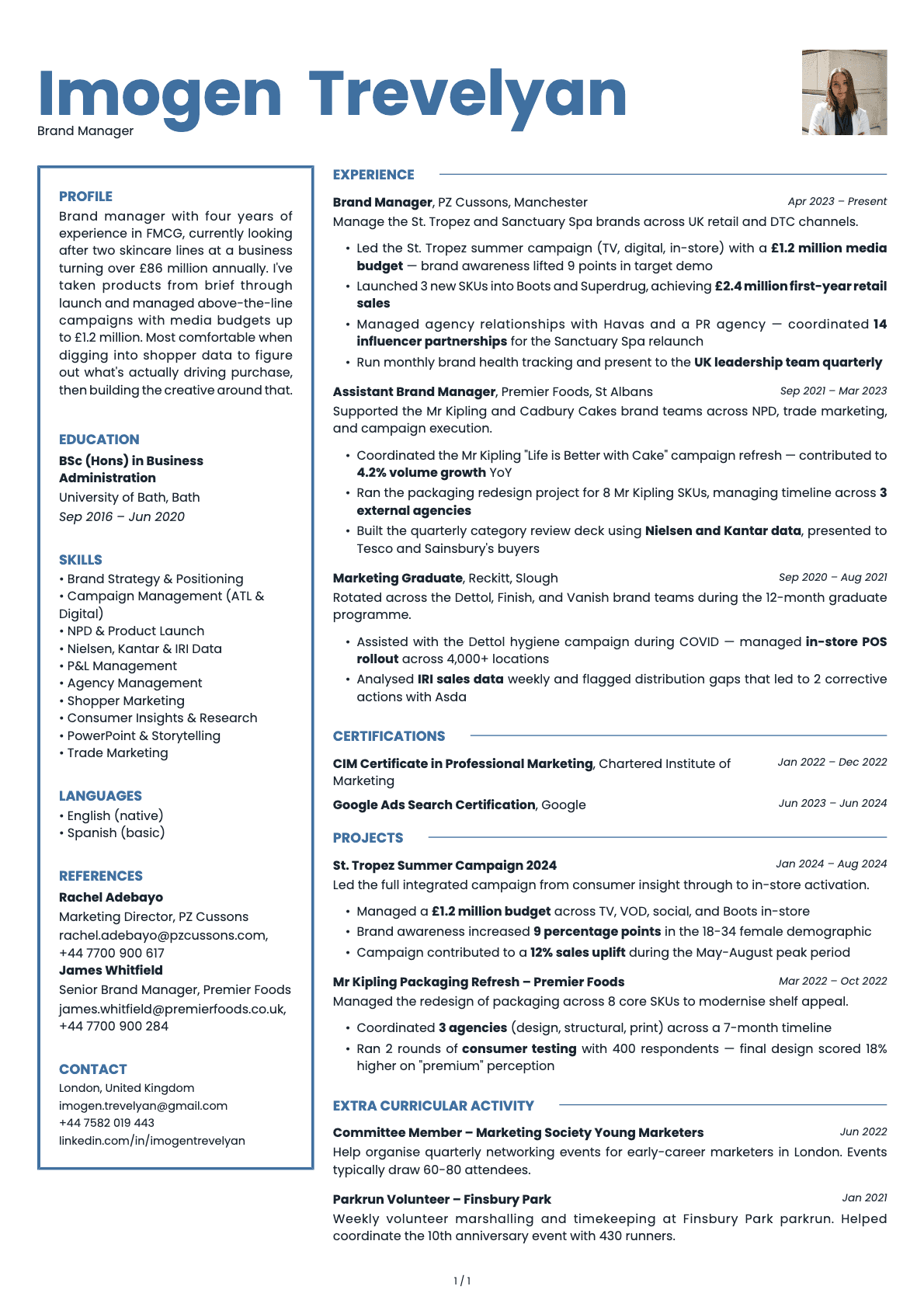 Brand Manager resume example