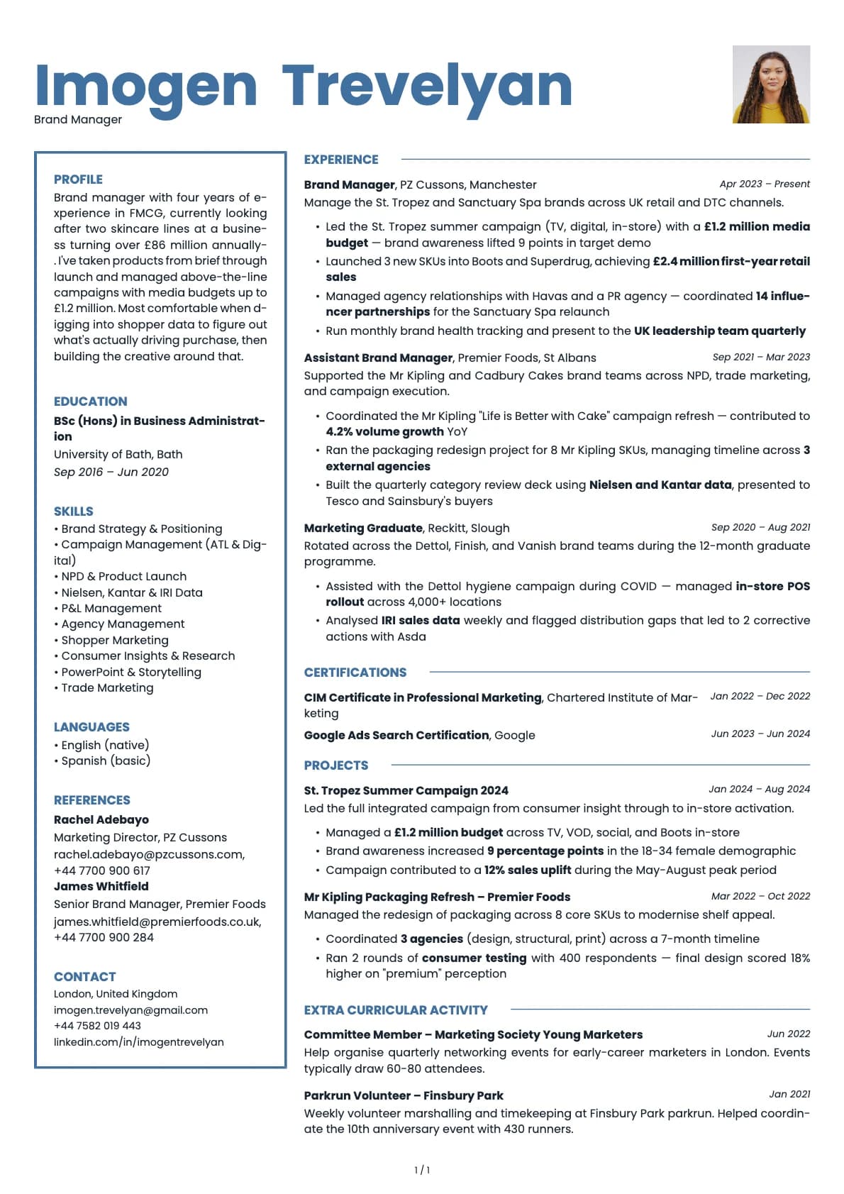 Brand Manager resume example