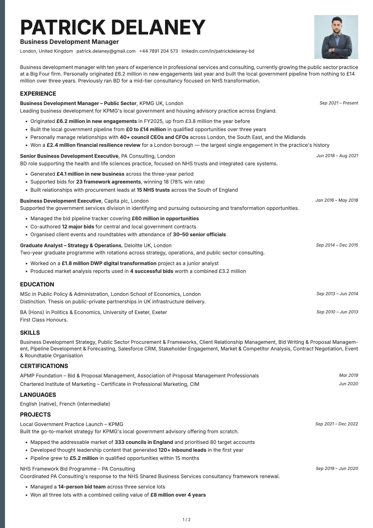 Business Development Manager resume example