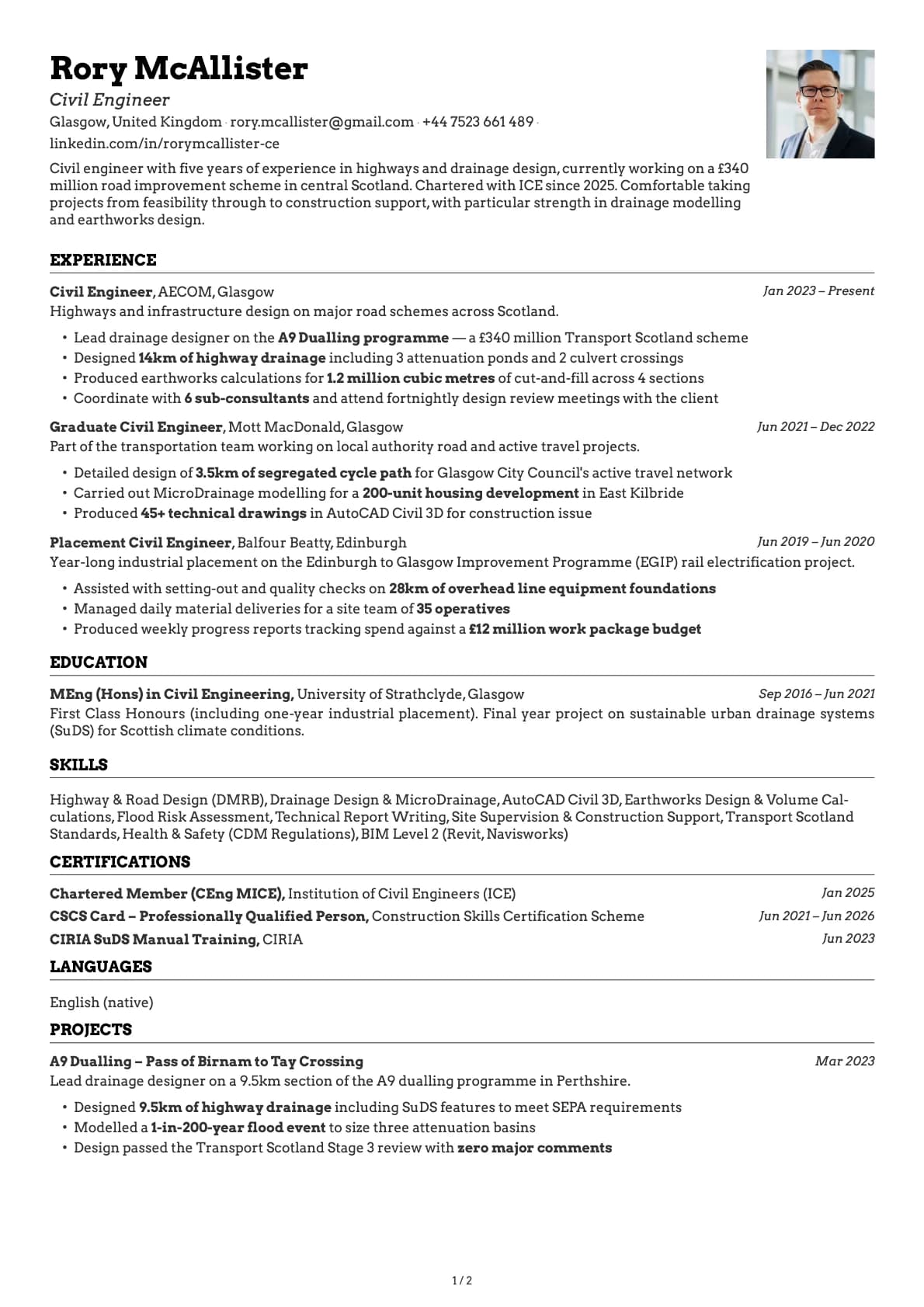 Civil Engineer resume example
