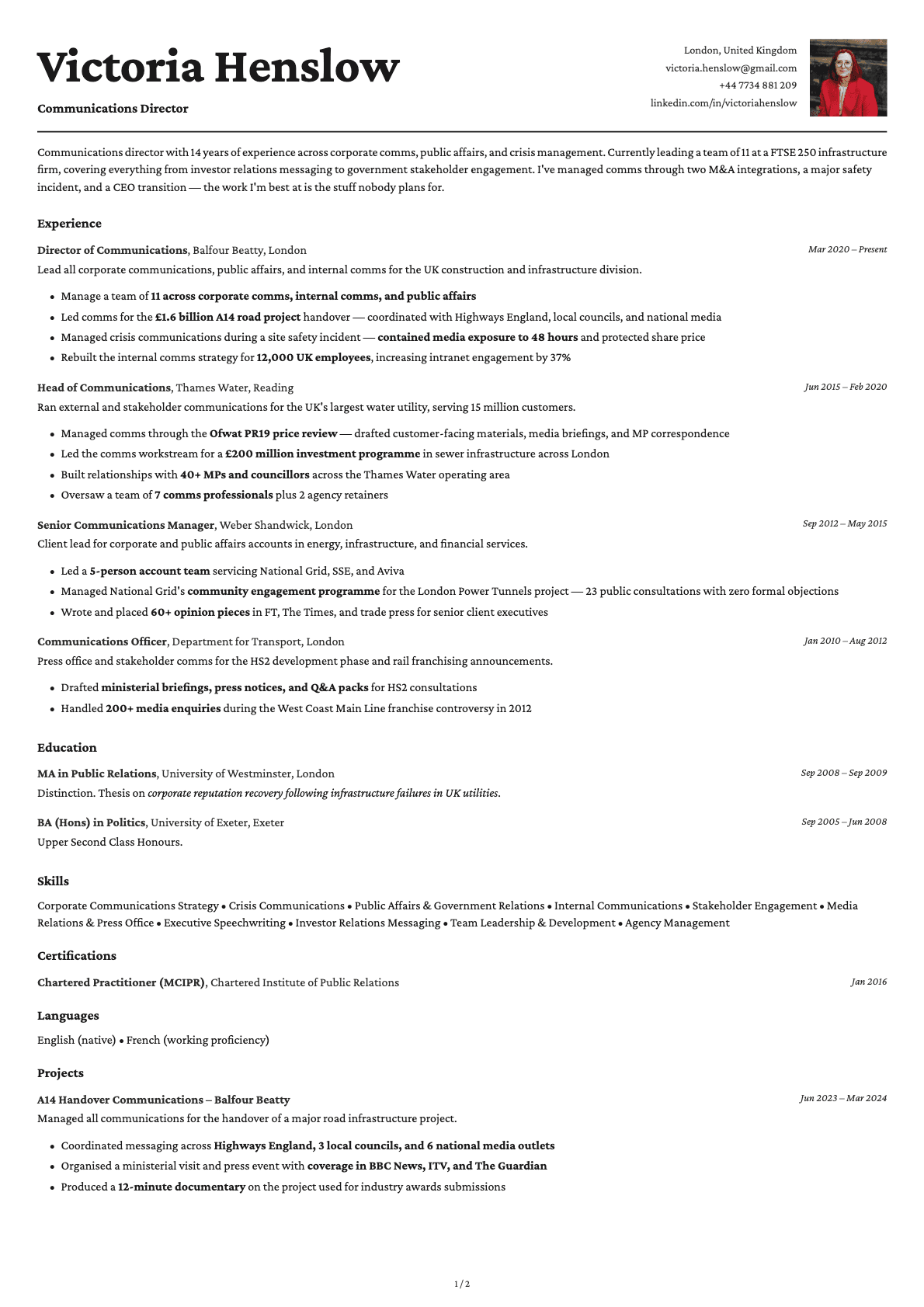 Communications Director resume example