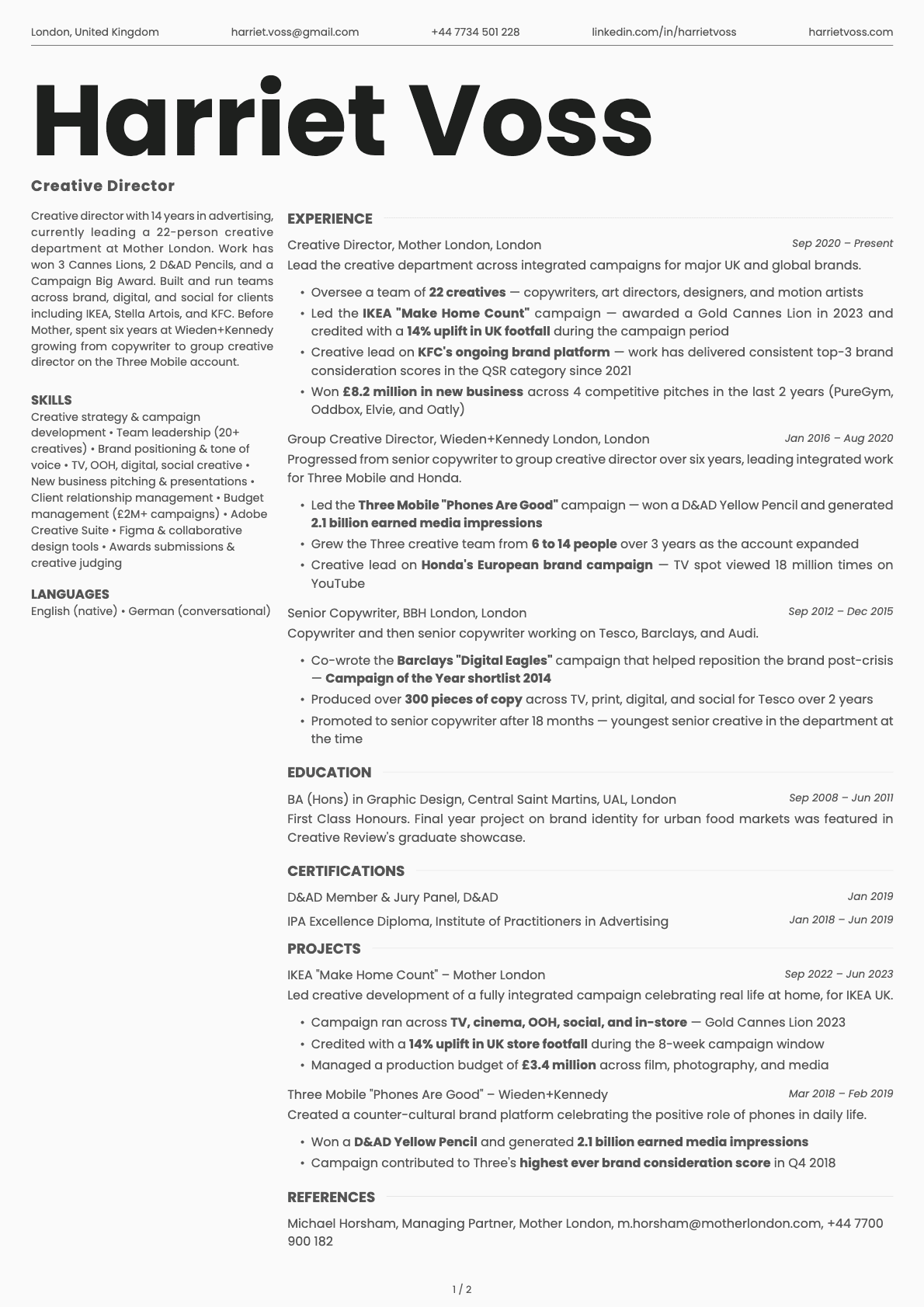 Creative Director resume example