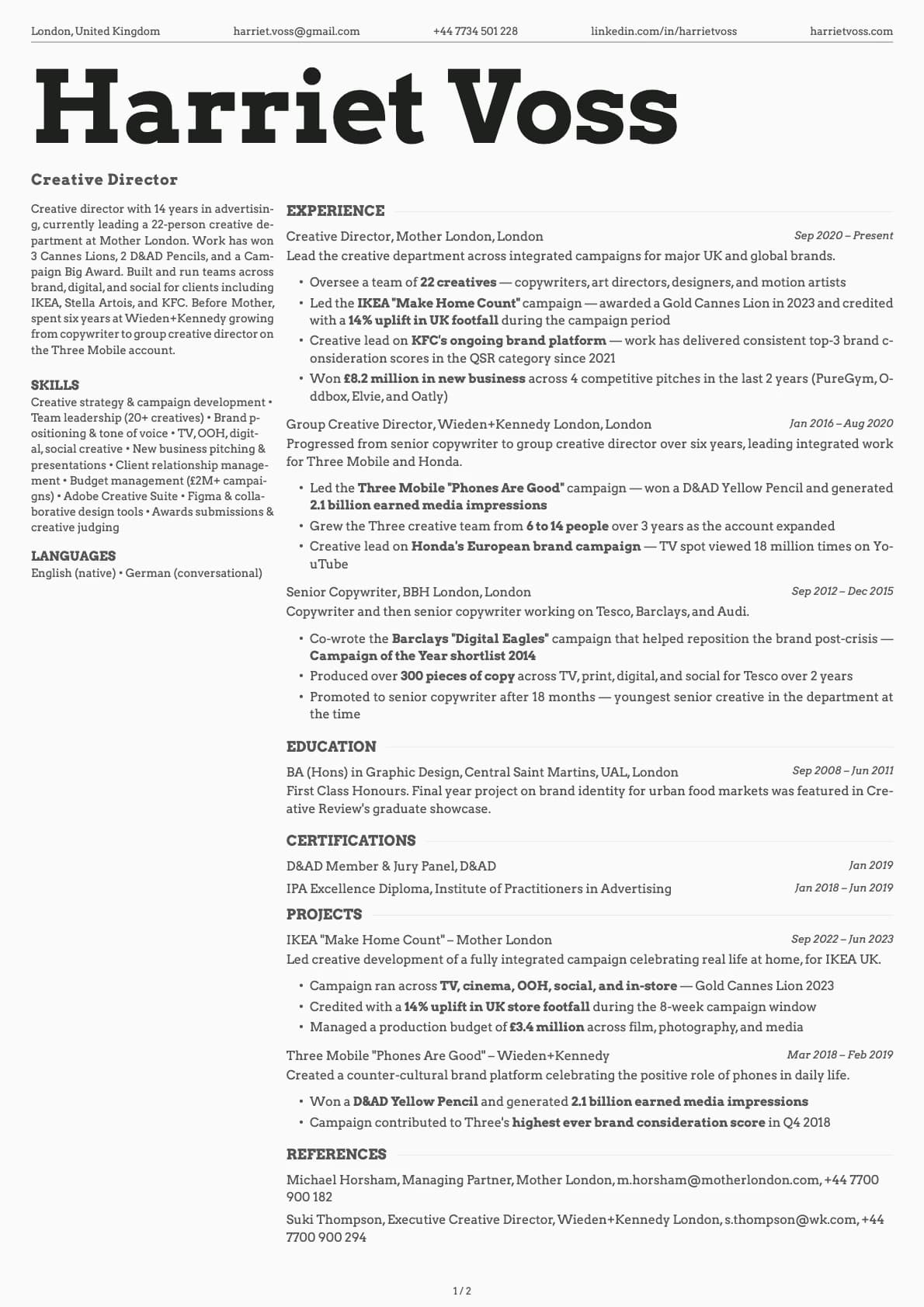 Creative Director resume example