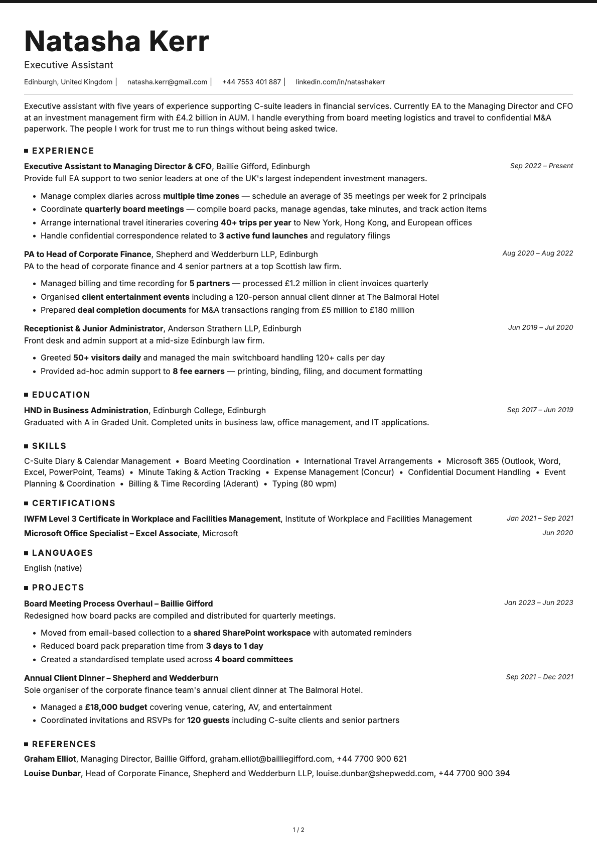 Executive Assistant resume example