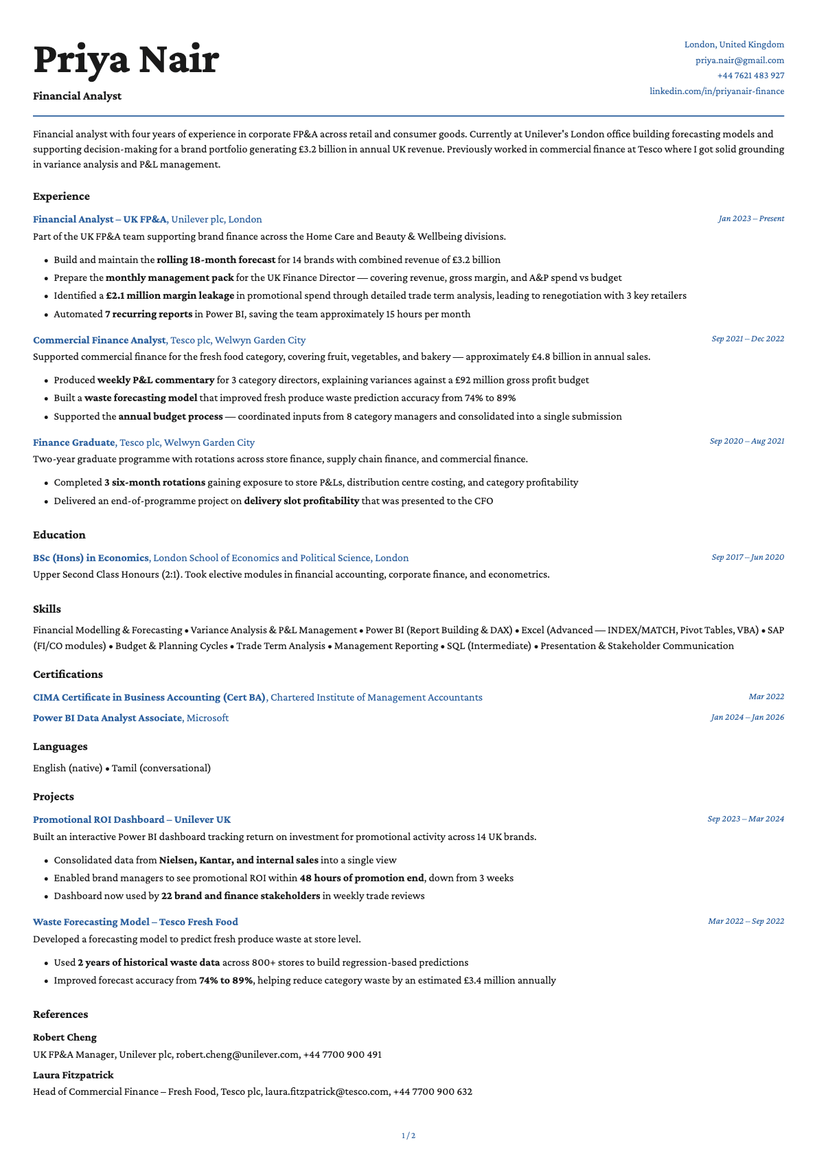 Financial Analyst resume example