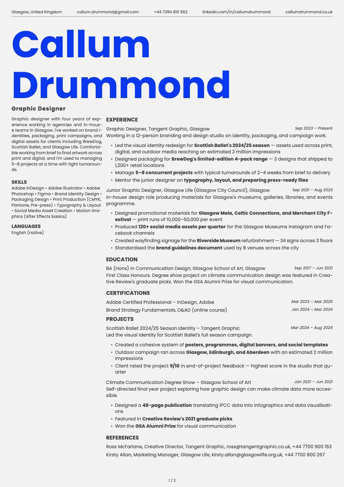 Graphic Designer resume example