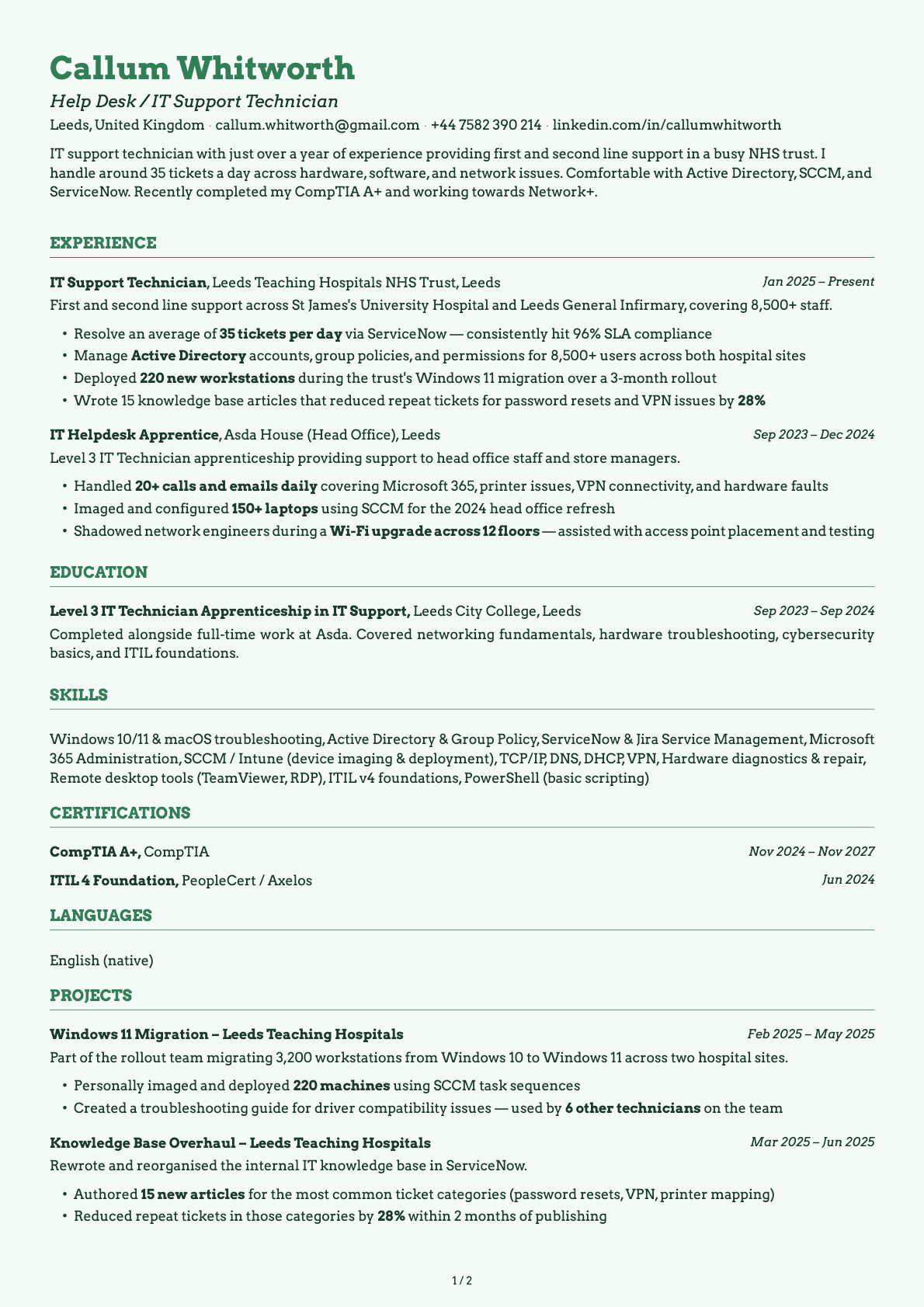 Help Desk / IT Support Technician resume example