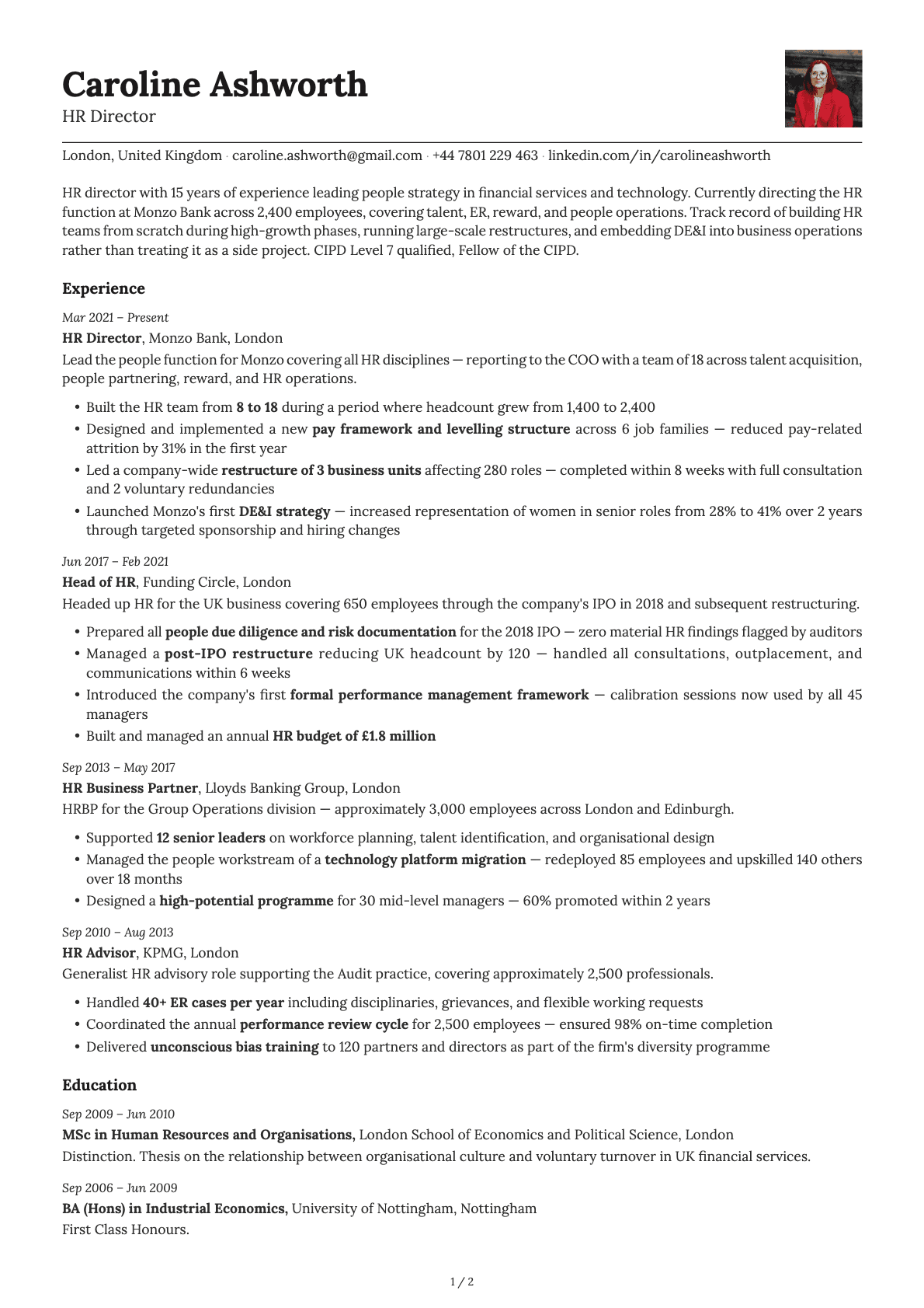 HR Director resume example