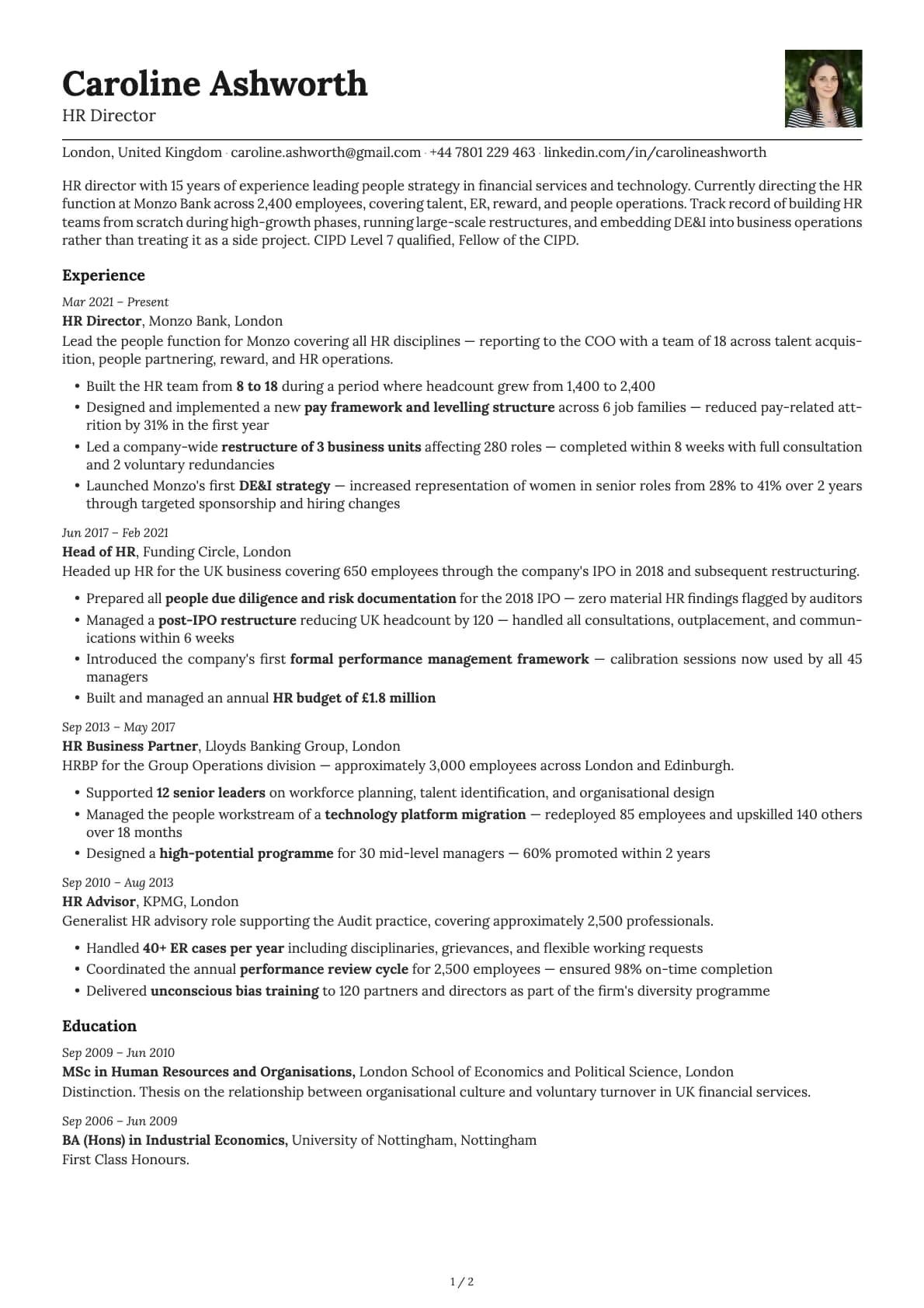 HR Director resume example