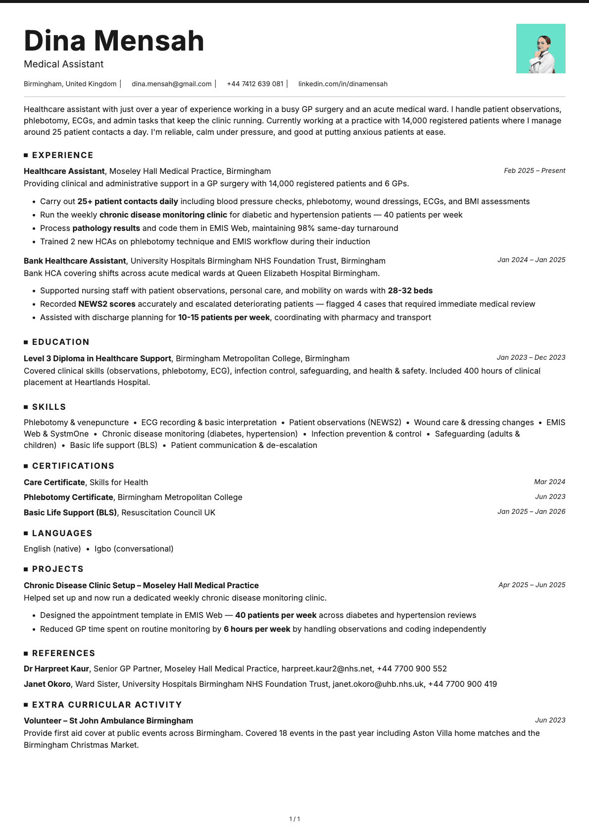 Medical Assistant resume example