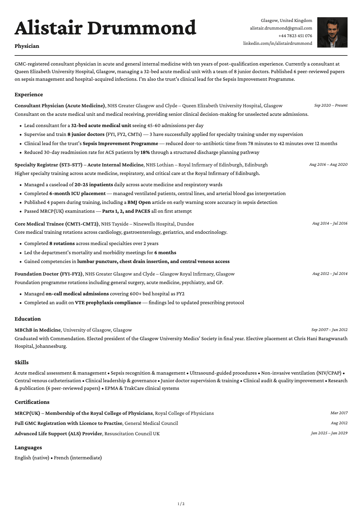Physician resume example
