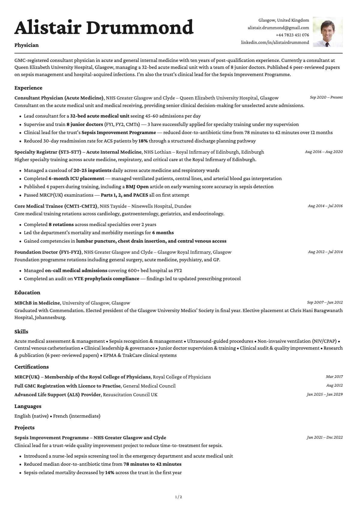 Physician resume example