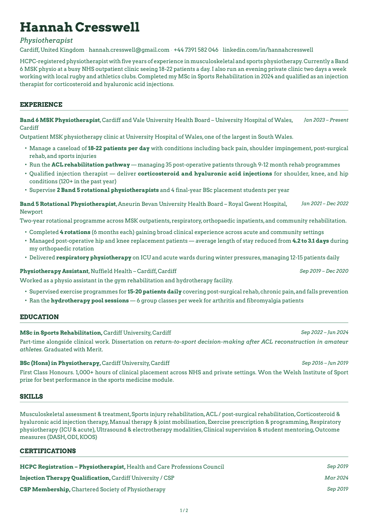 Physiotherapist resume example