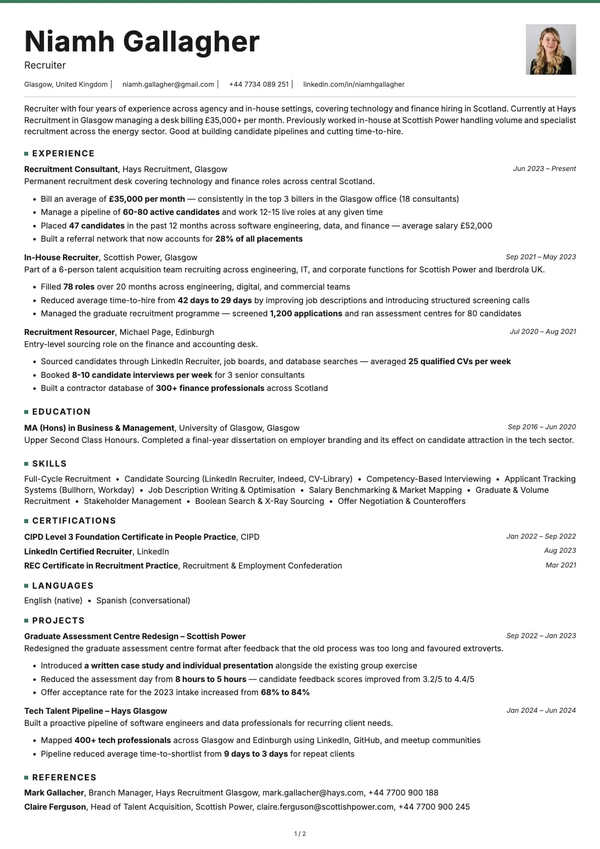 Recruiter resume example