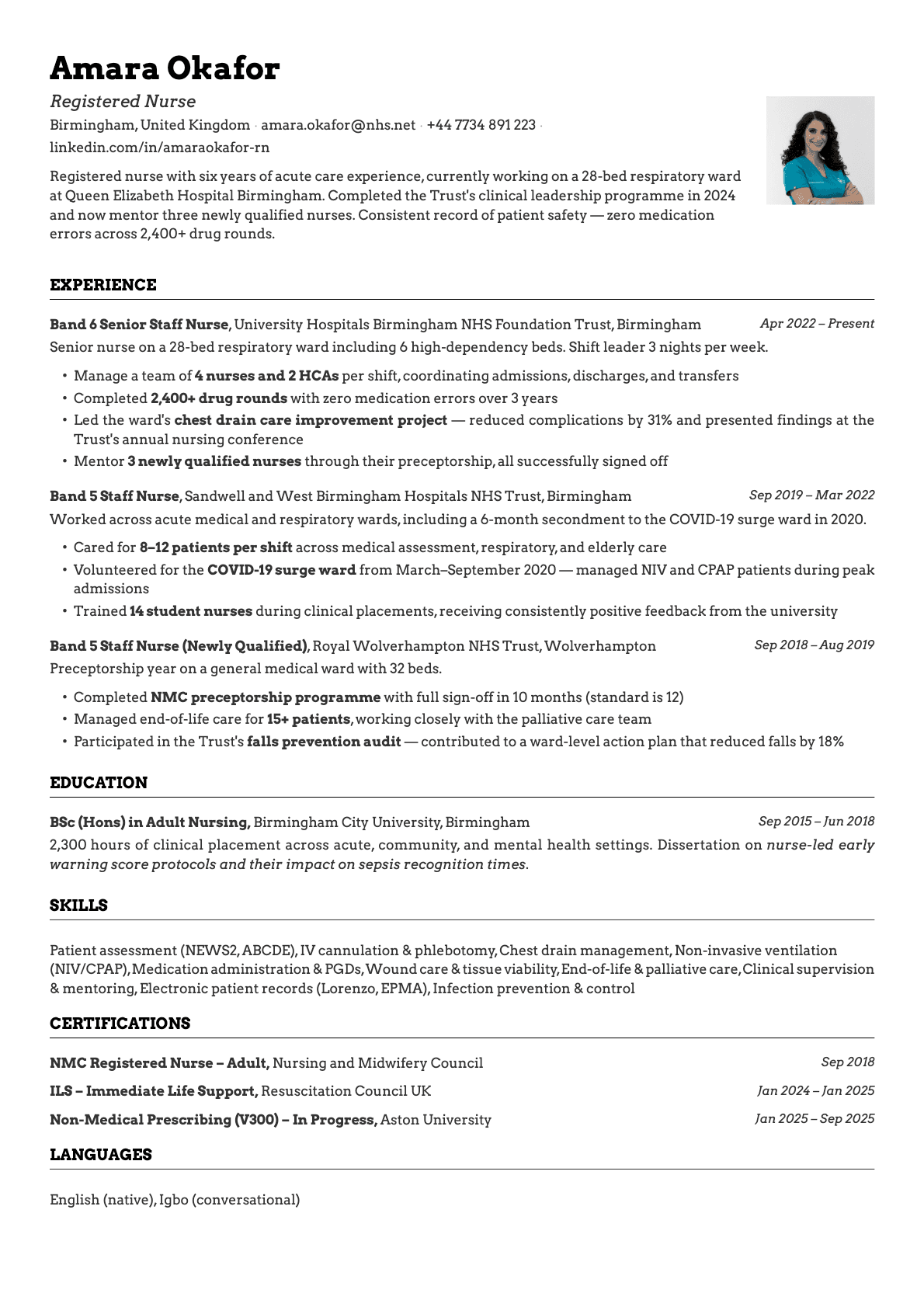 Registered Nurse resume example
