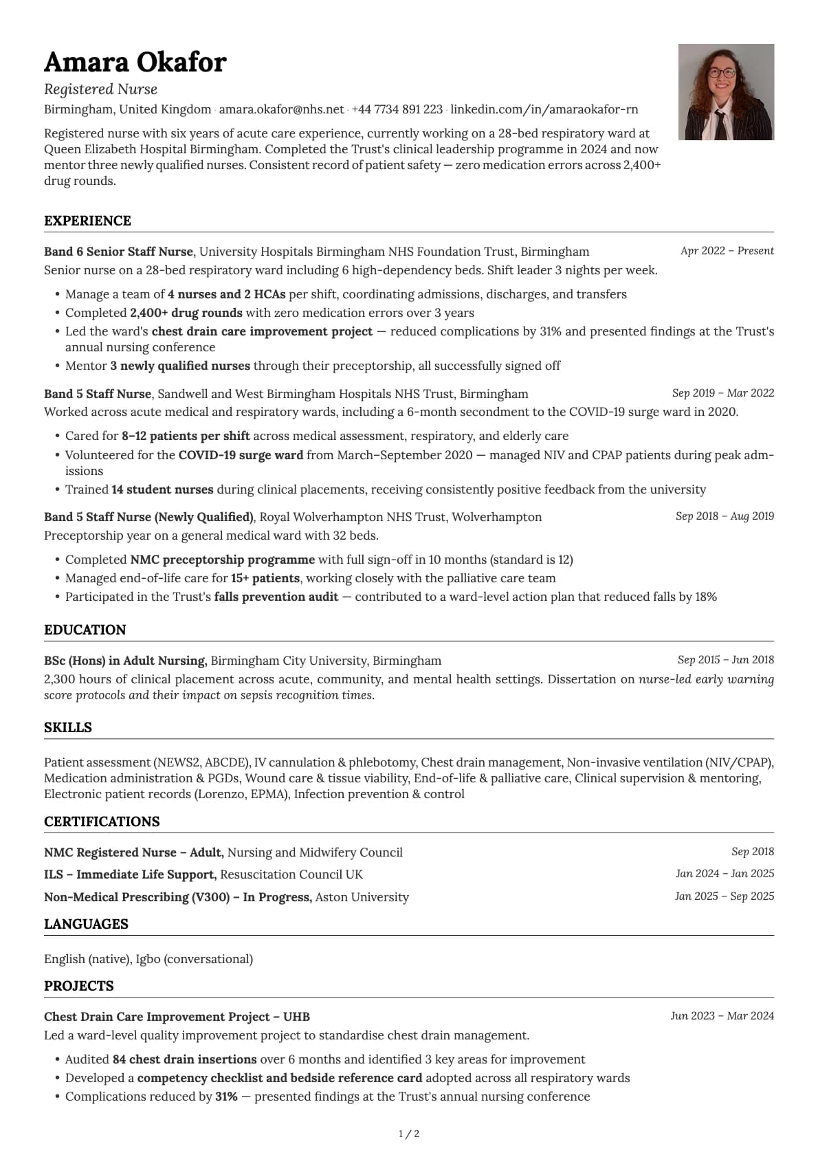 Registered Nurse resume example
