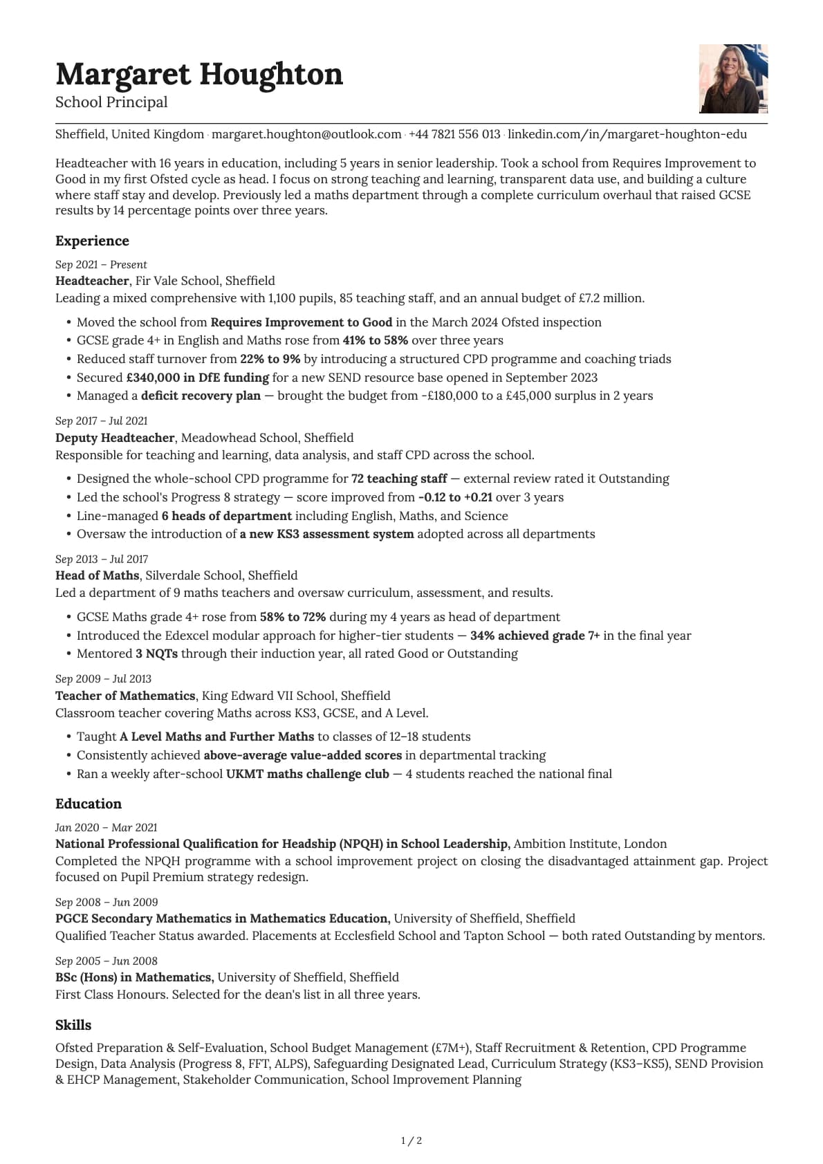 School Principal resume example