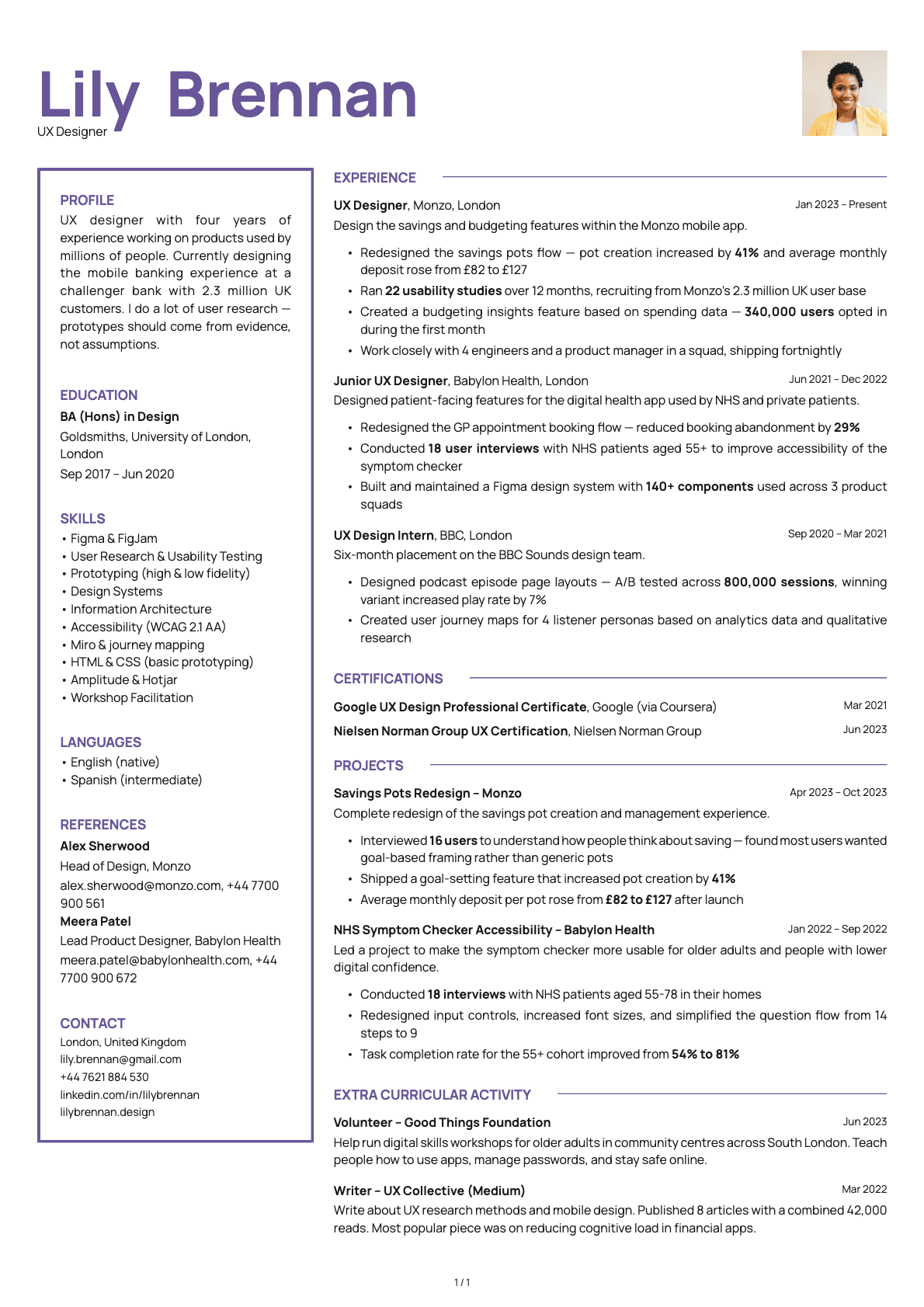 UX Designer resume example