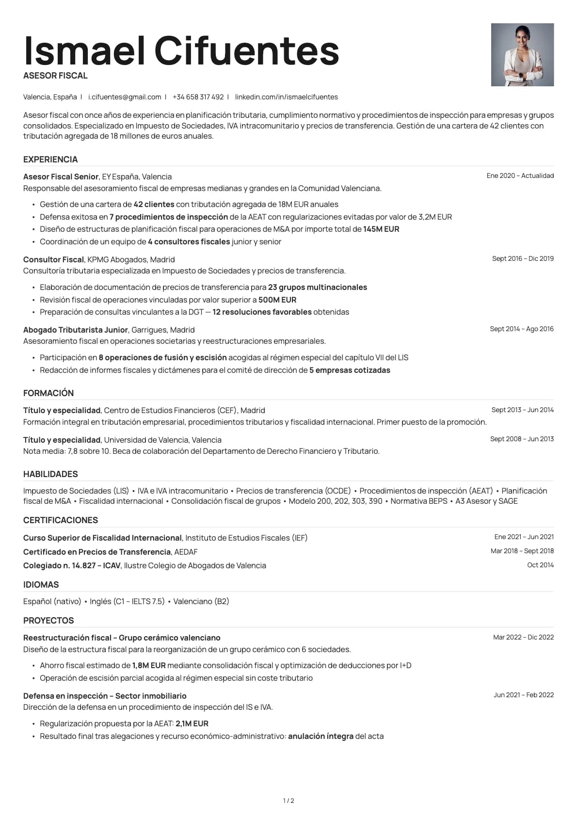 Asesor Fiscal resume example