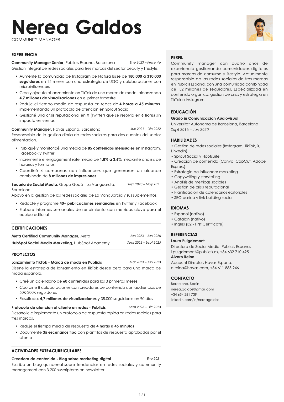 Community Manager resume example