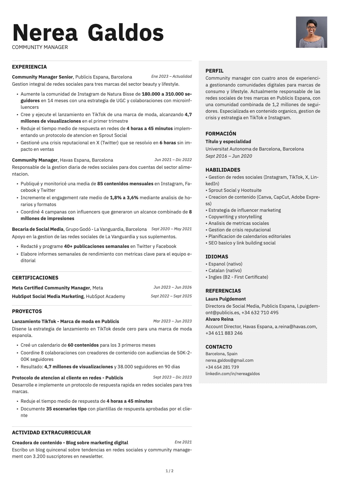 Community Manager resume example