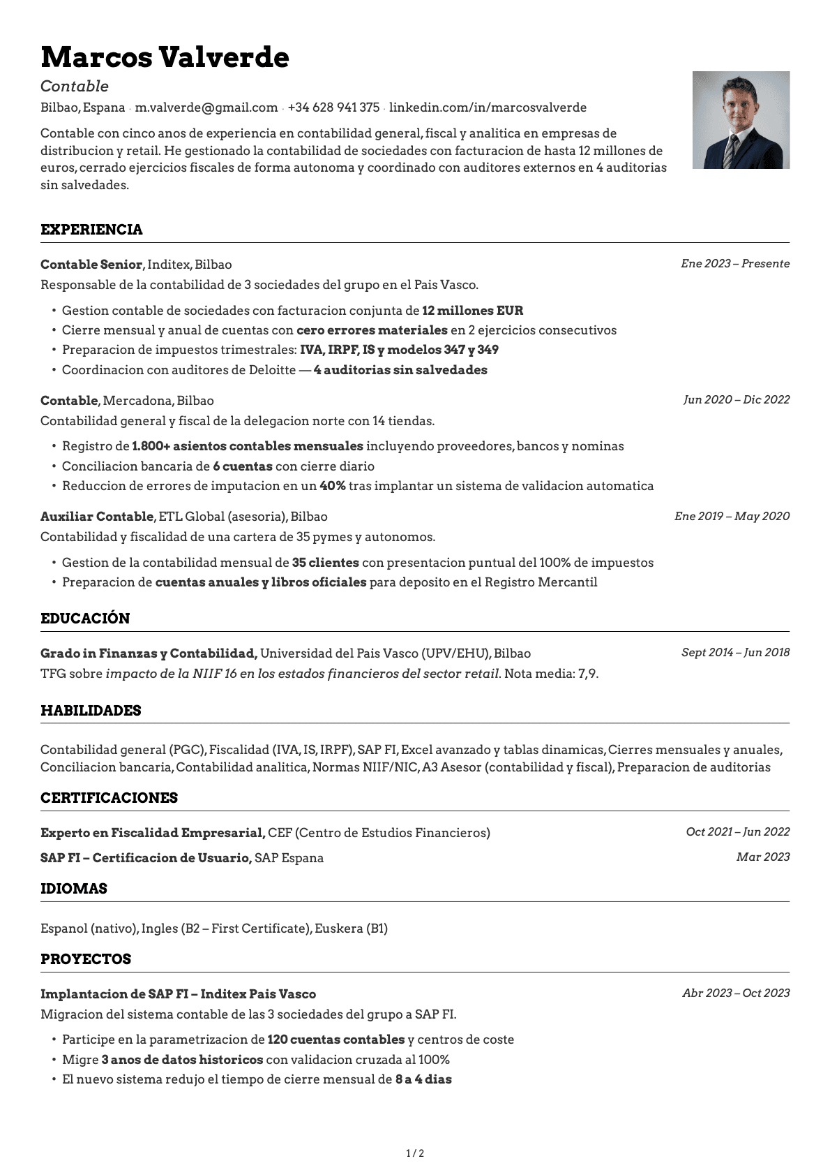 Contable resume example