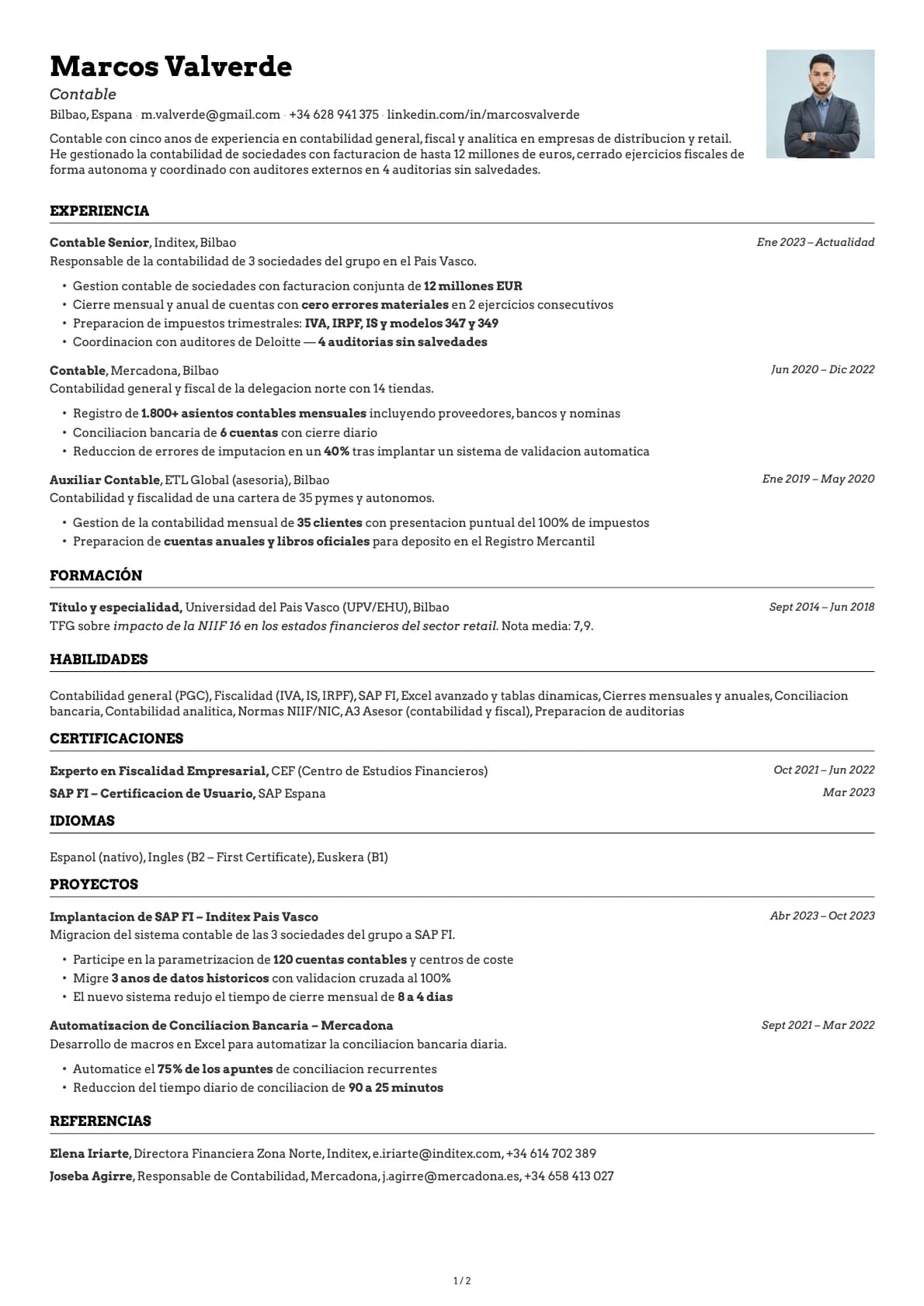 Contable resume example