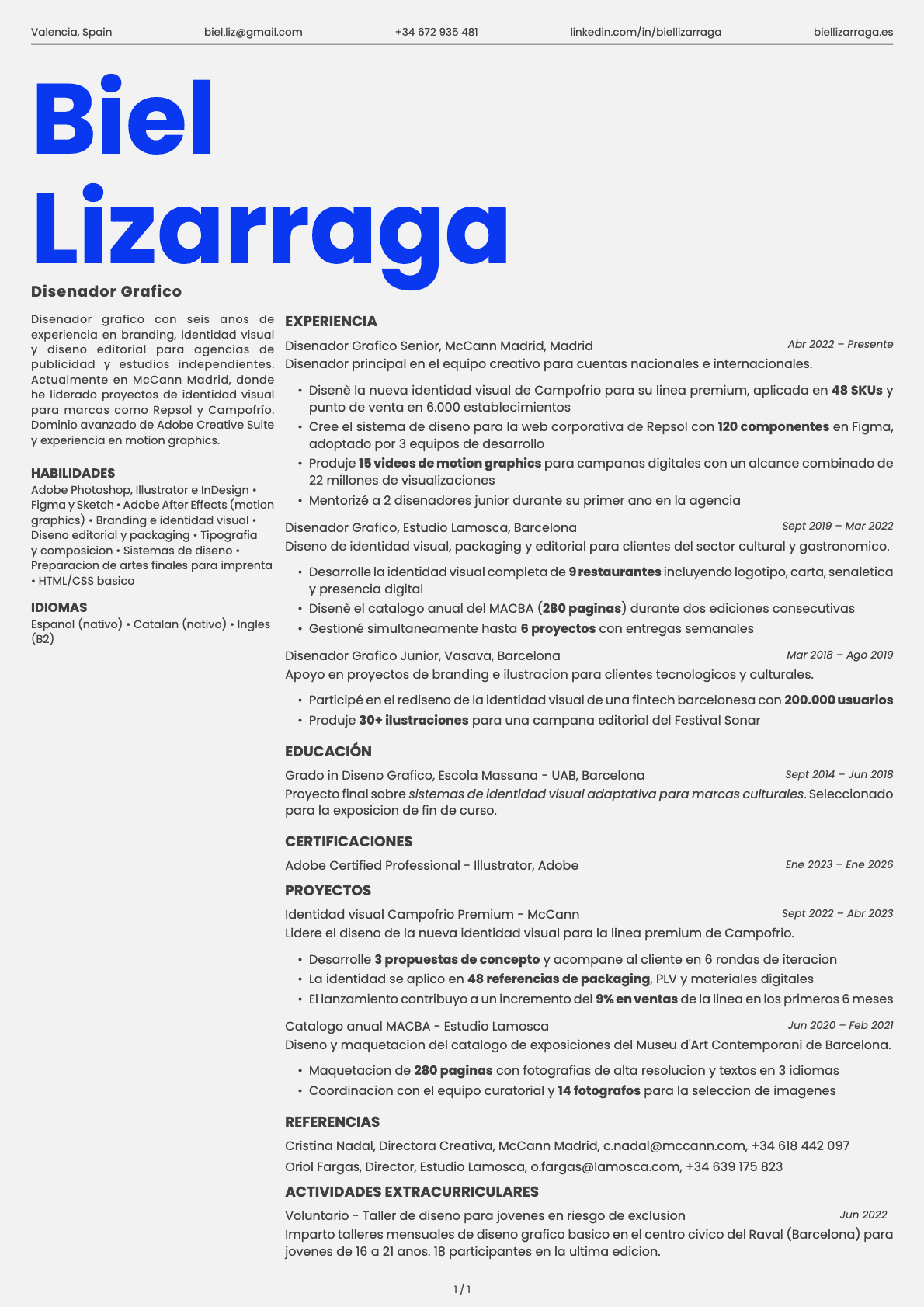 Diseñador Gráfico resume example