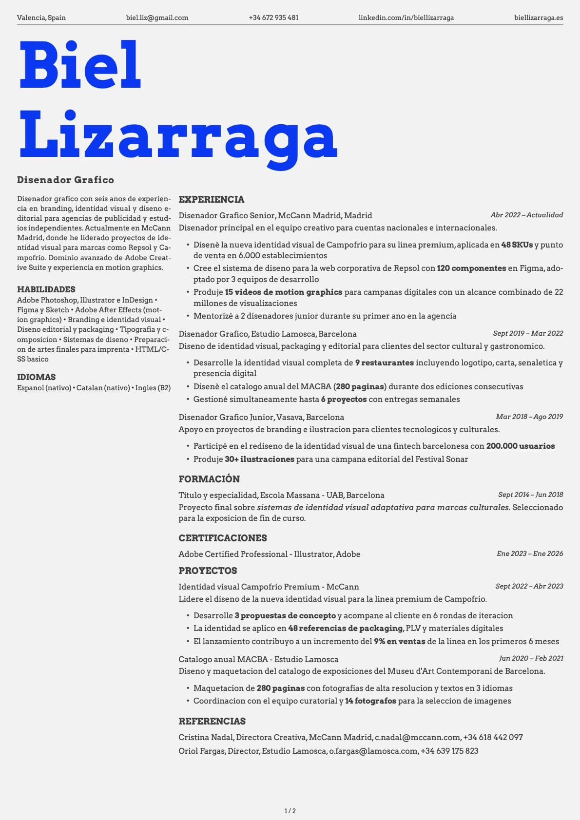 Diseñador Gráfico resume example