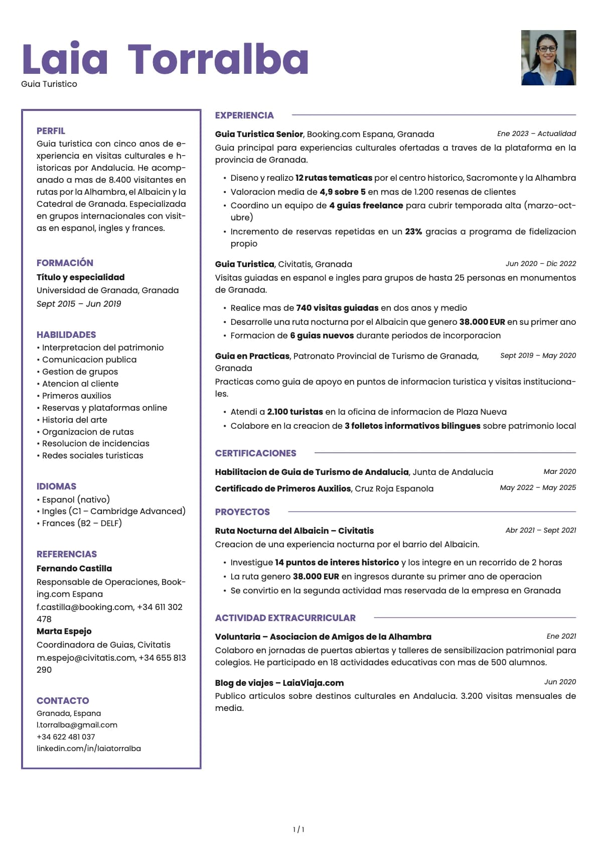 Guía Turístico resume example