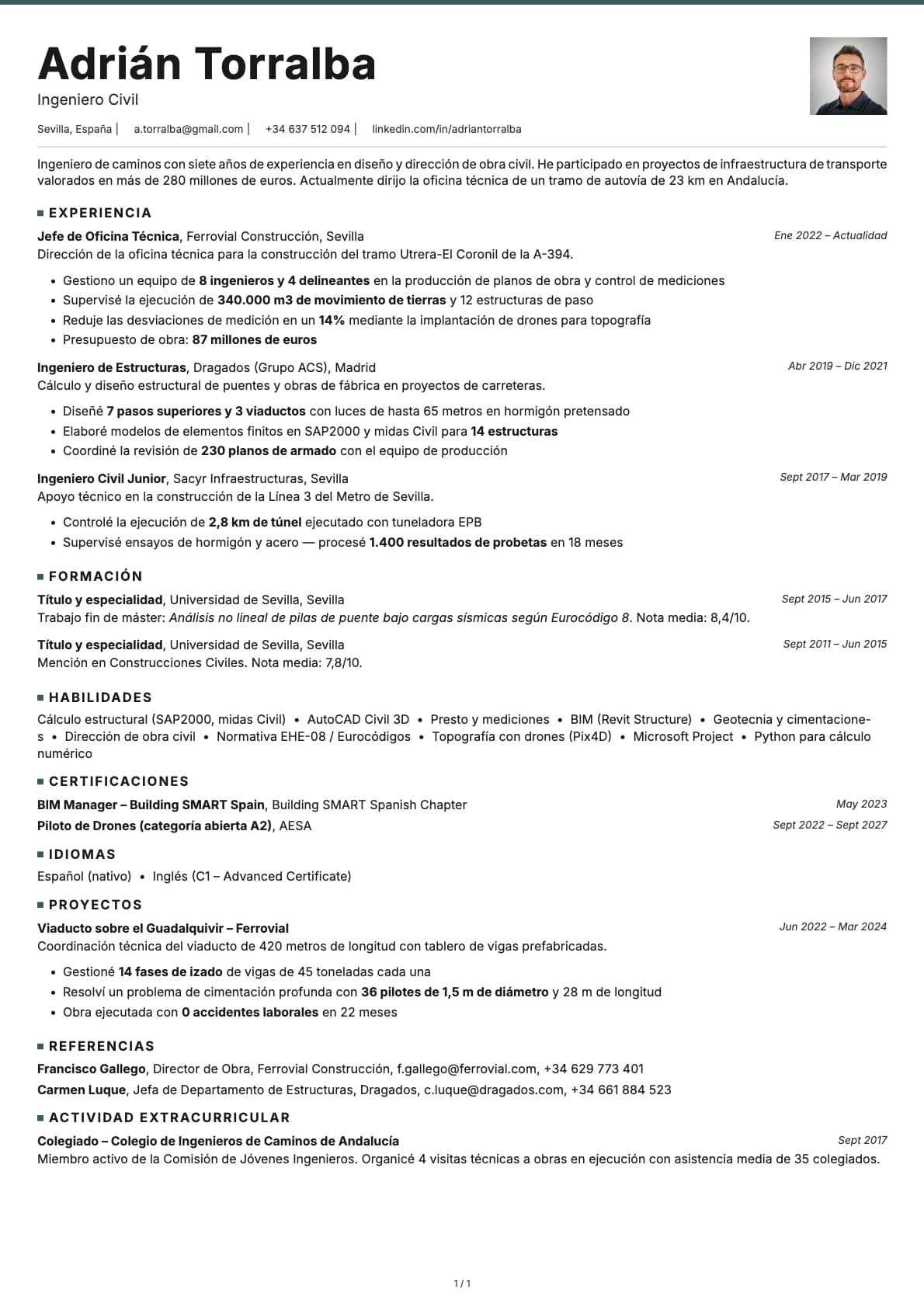 Ingeniero Civil resume example