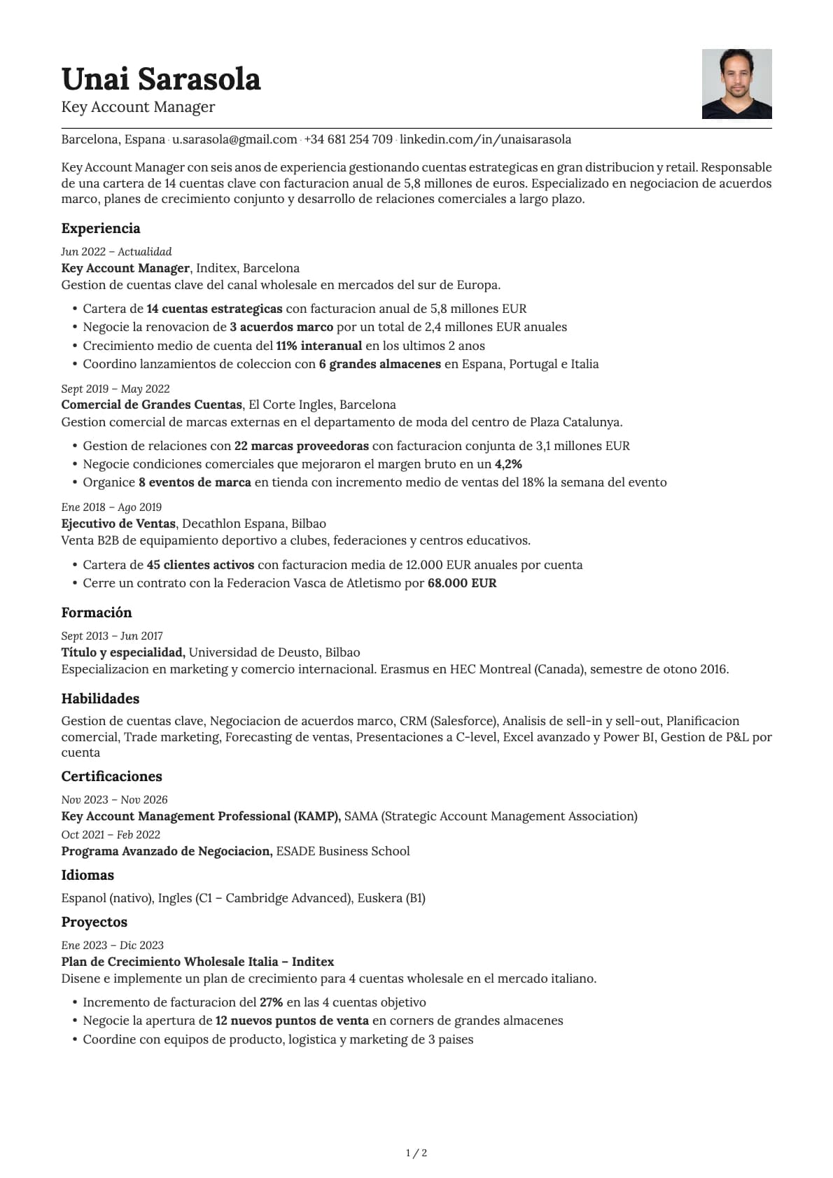 Key Account Manager resume example