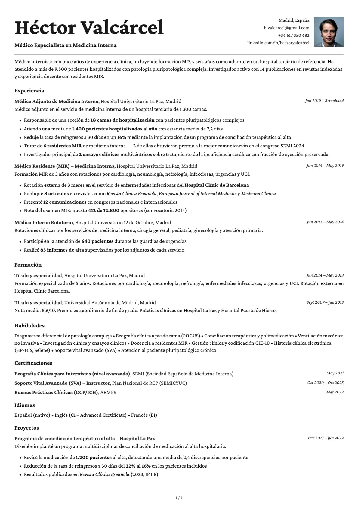 Médico resume example