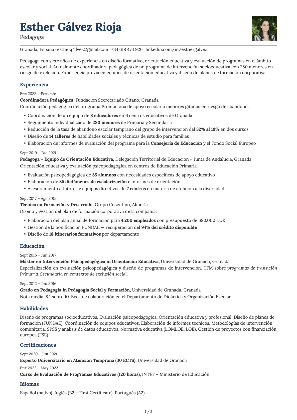 Pedagogo resume example