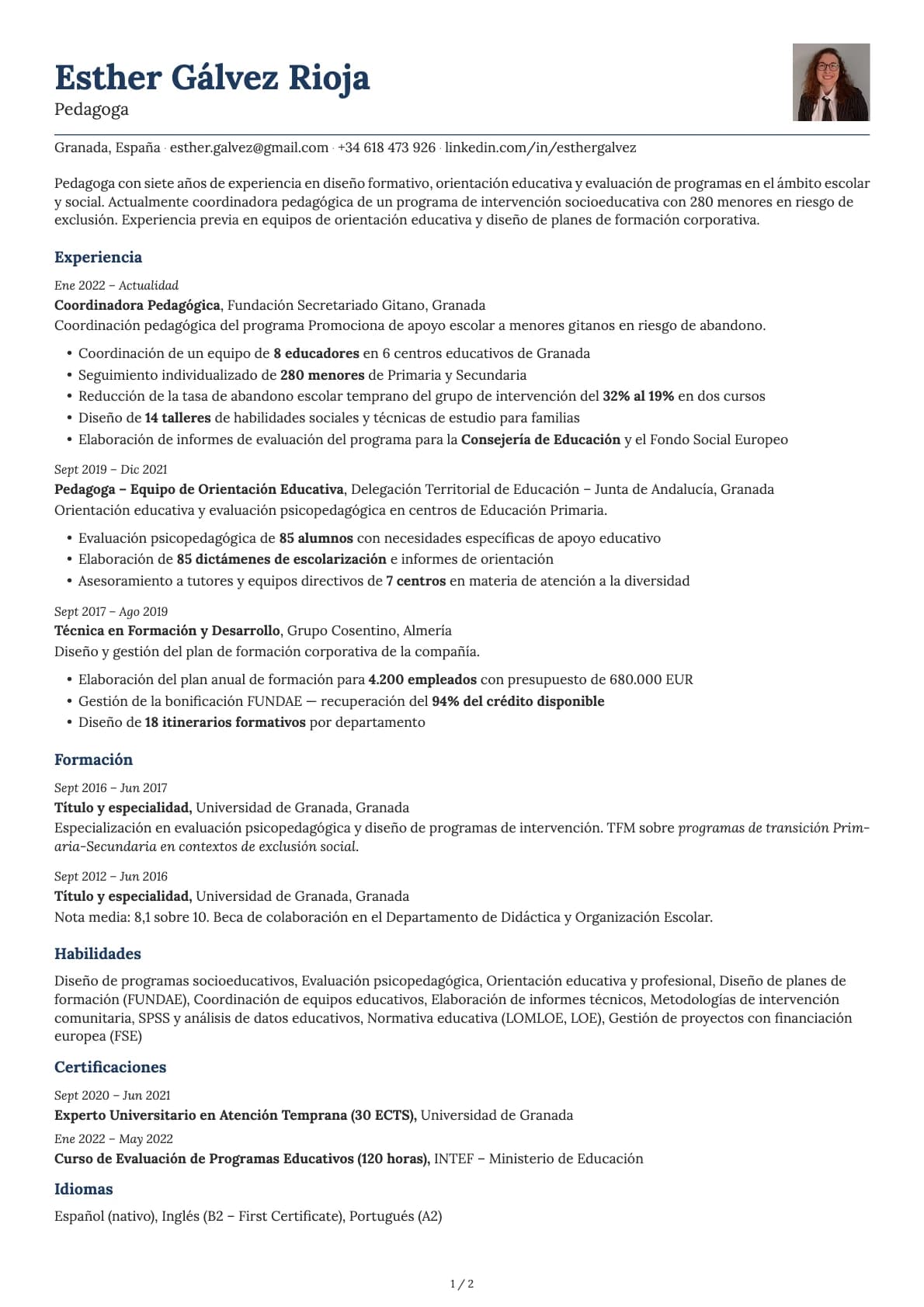 Pedagogo resume example