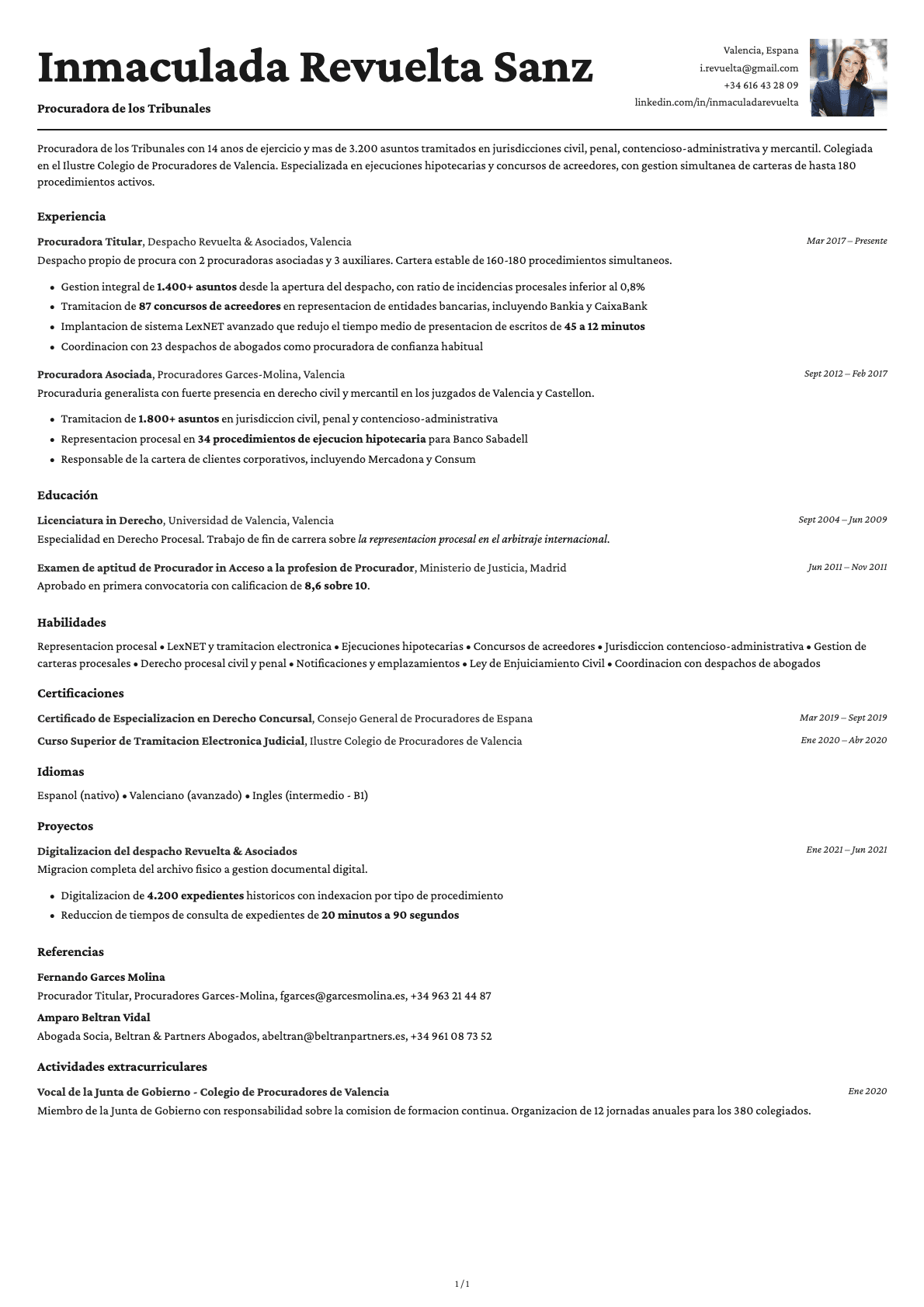 Procurador resume example
