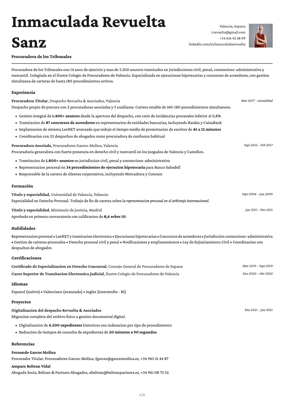 Procurador resume example