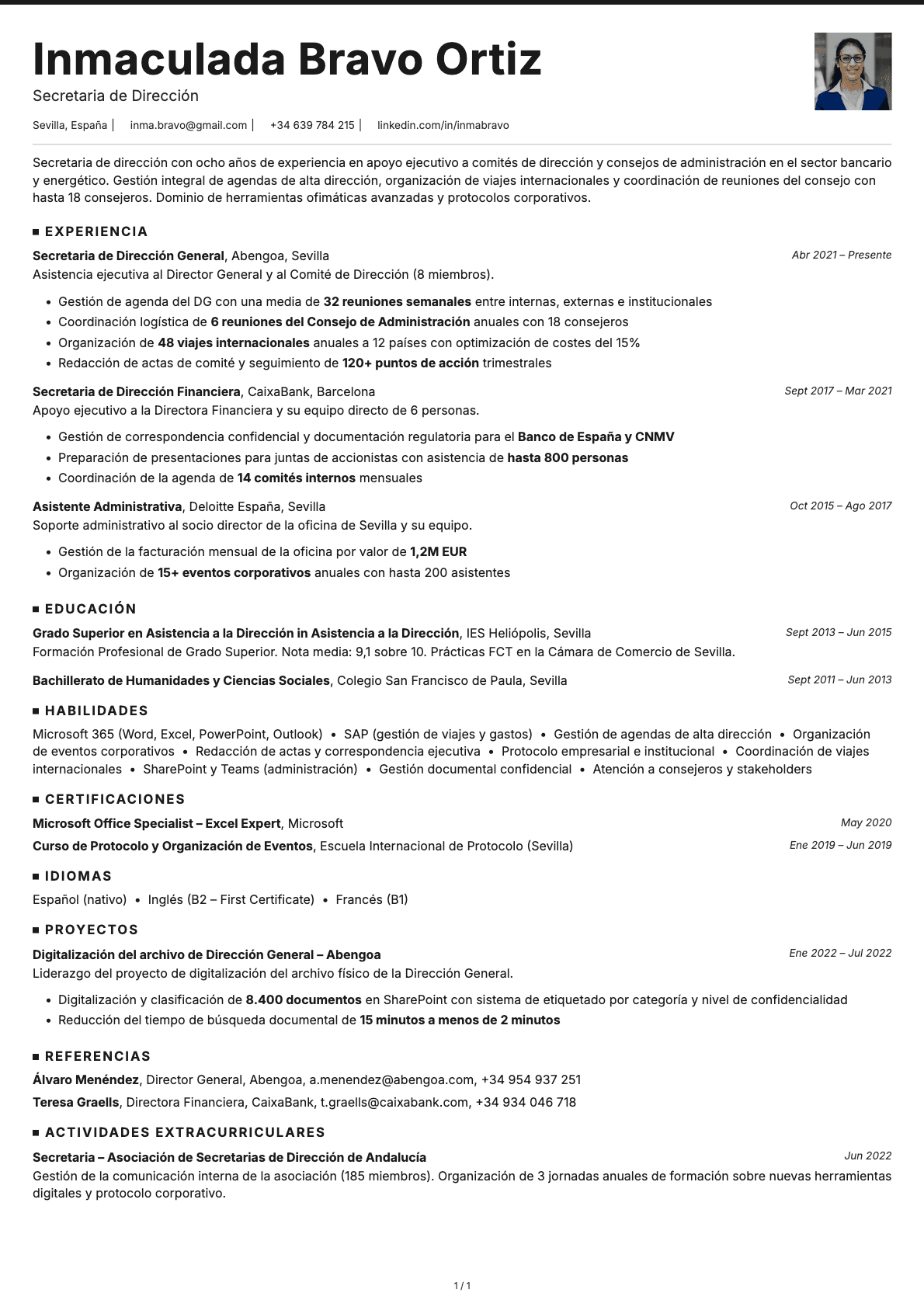 Secretaria de Dirección resume example