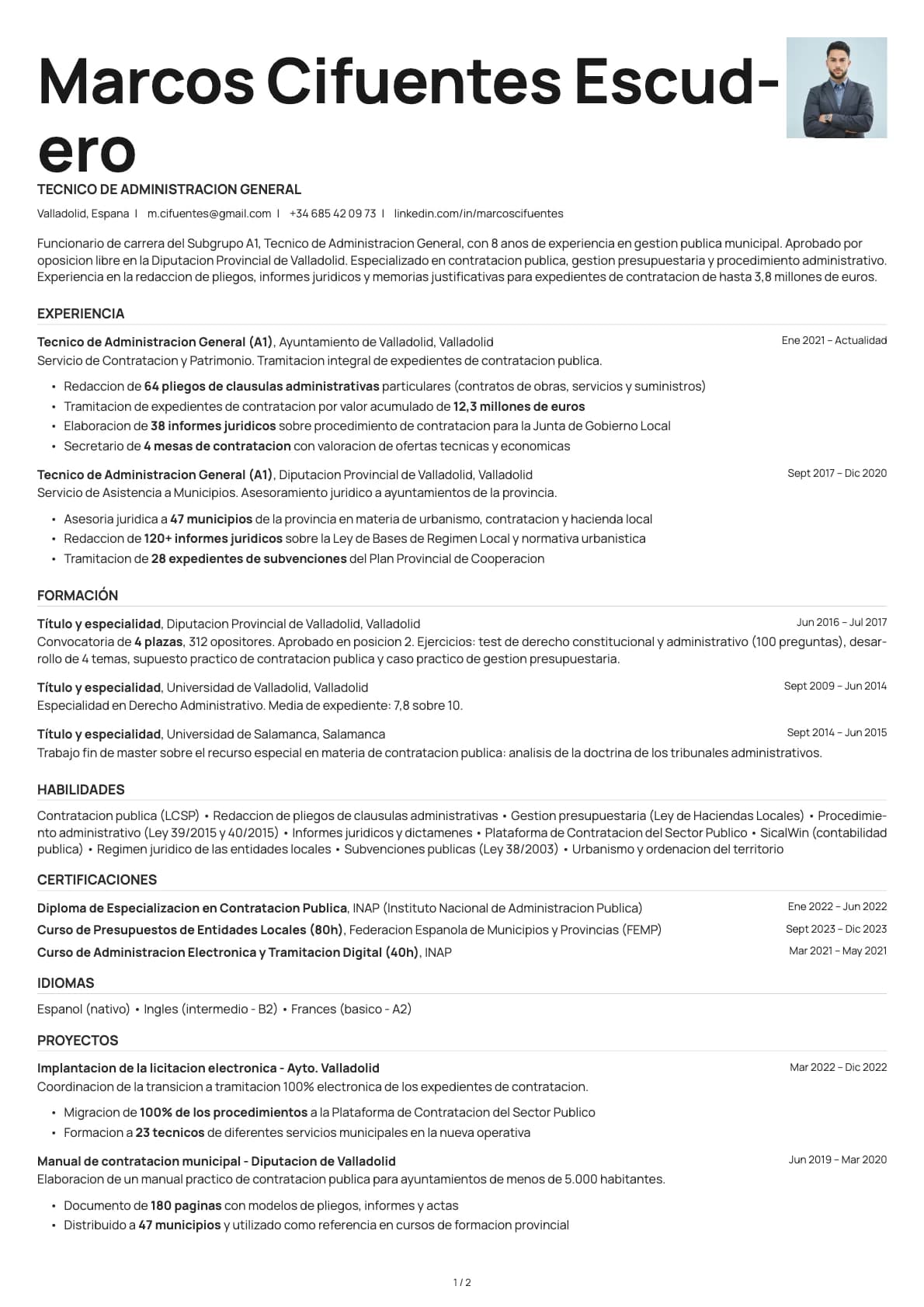 Técnico de Administración General resume example