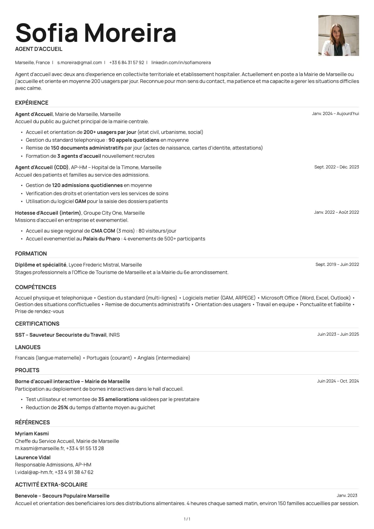 Agent d'Accueil resume example