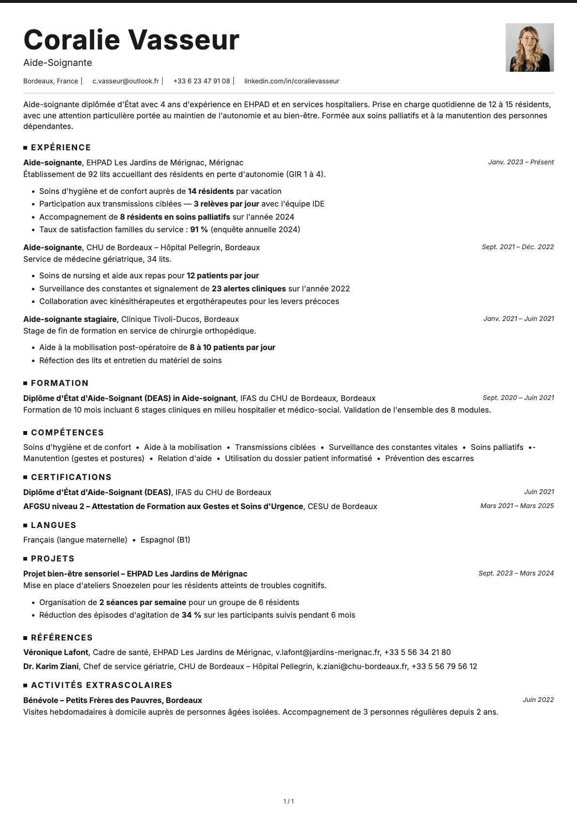 Aide-Soignant resume example