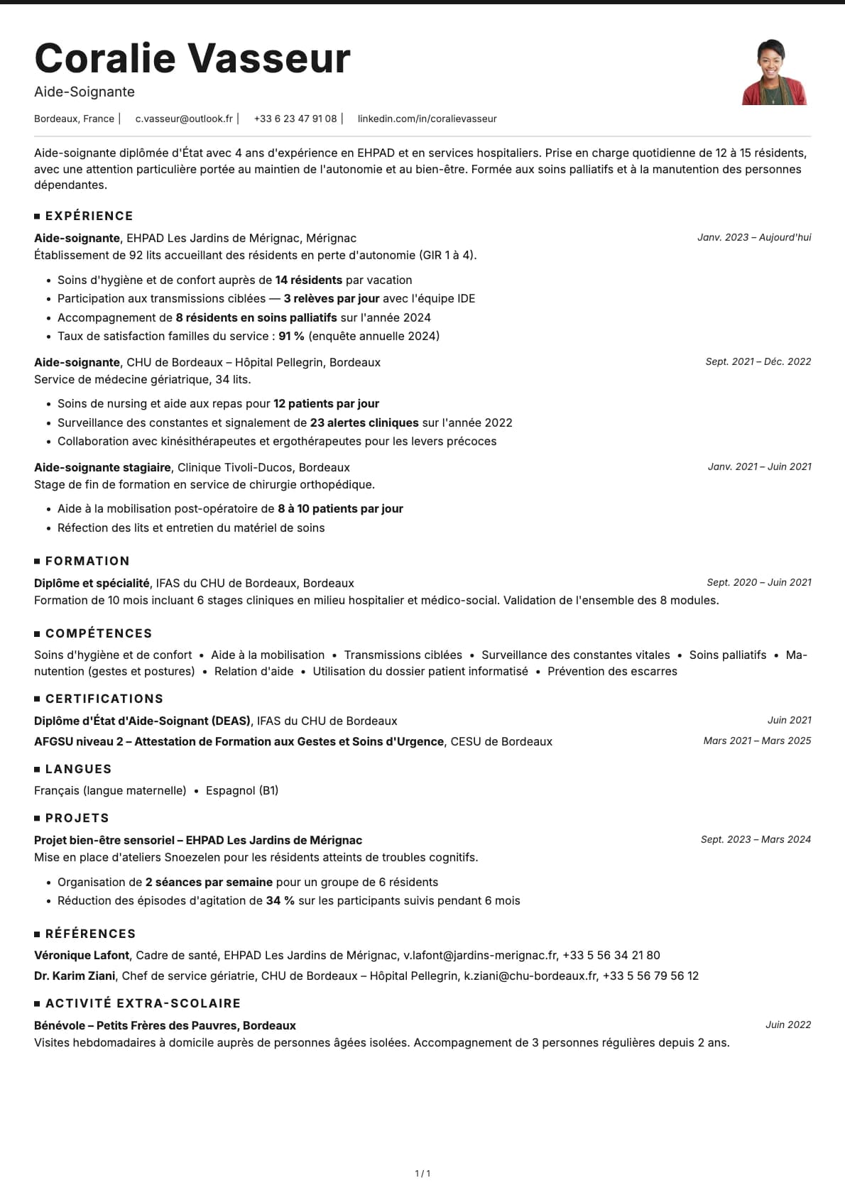 Aide-Soignant resume example