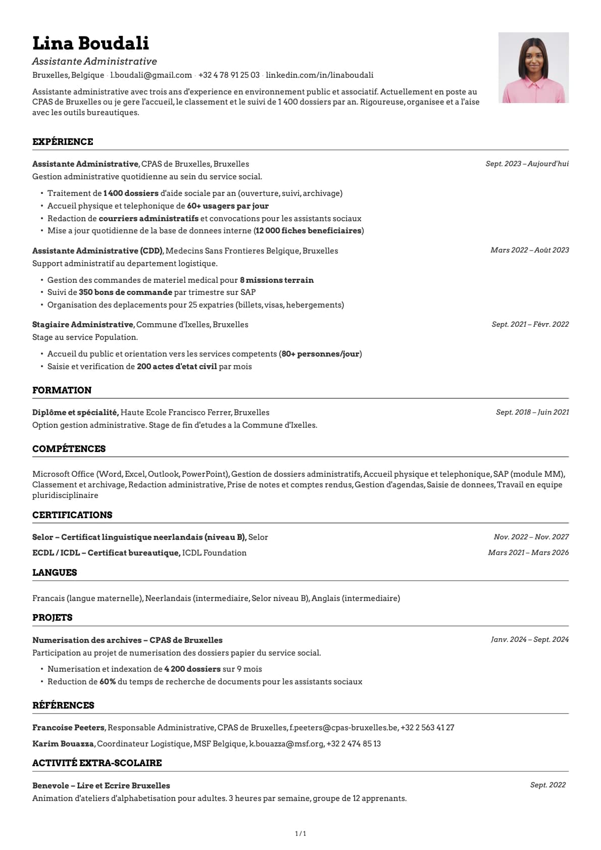 Assistant Administratif resume example