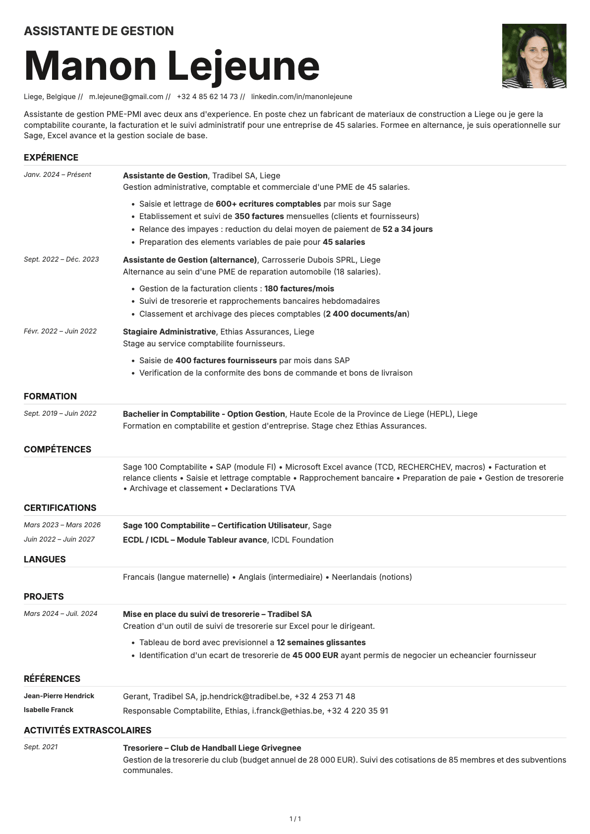 Assistant de Gestion resume example
