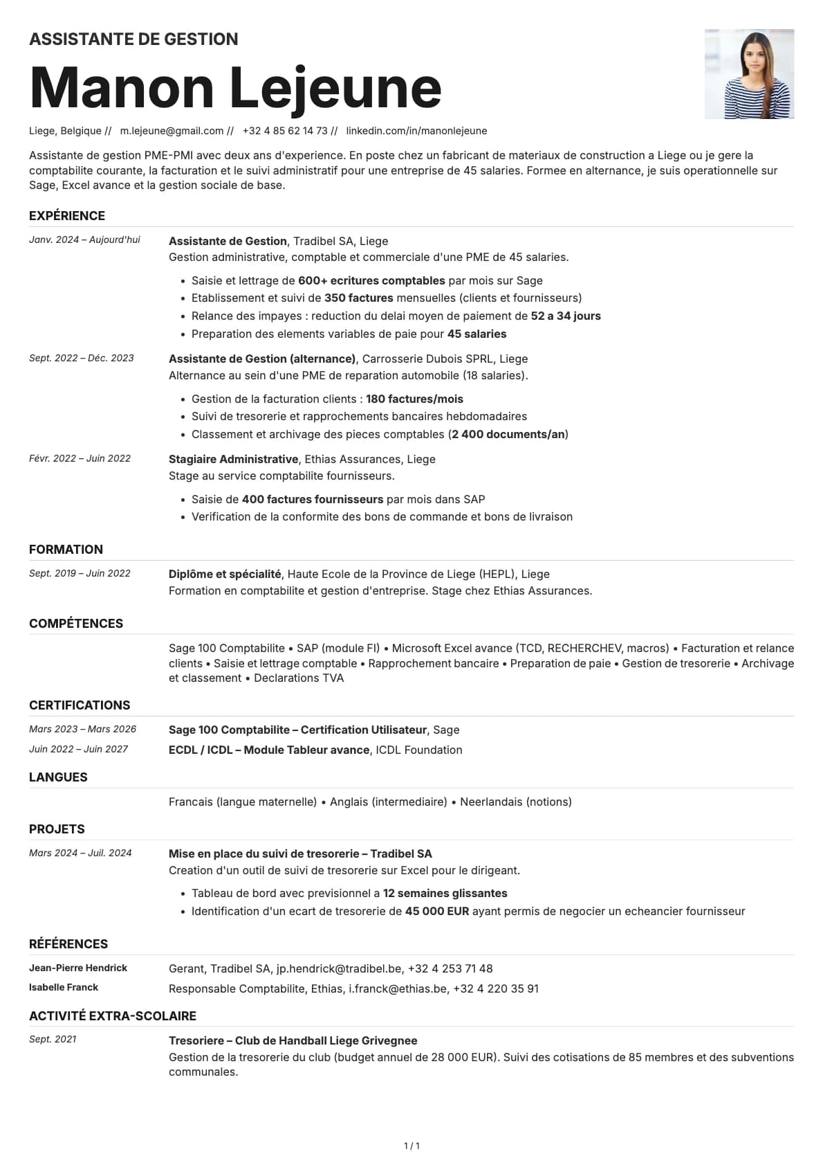 Assistant de Gestion resume example