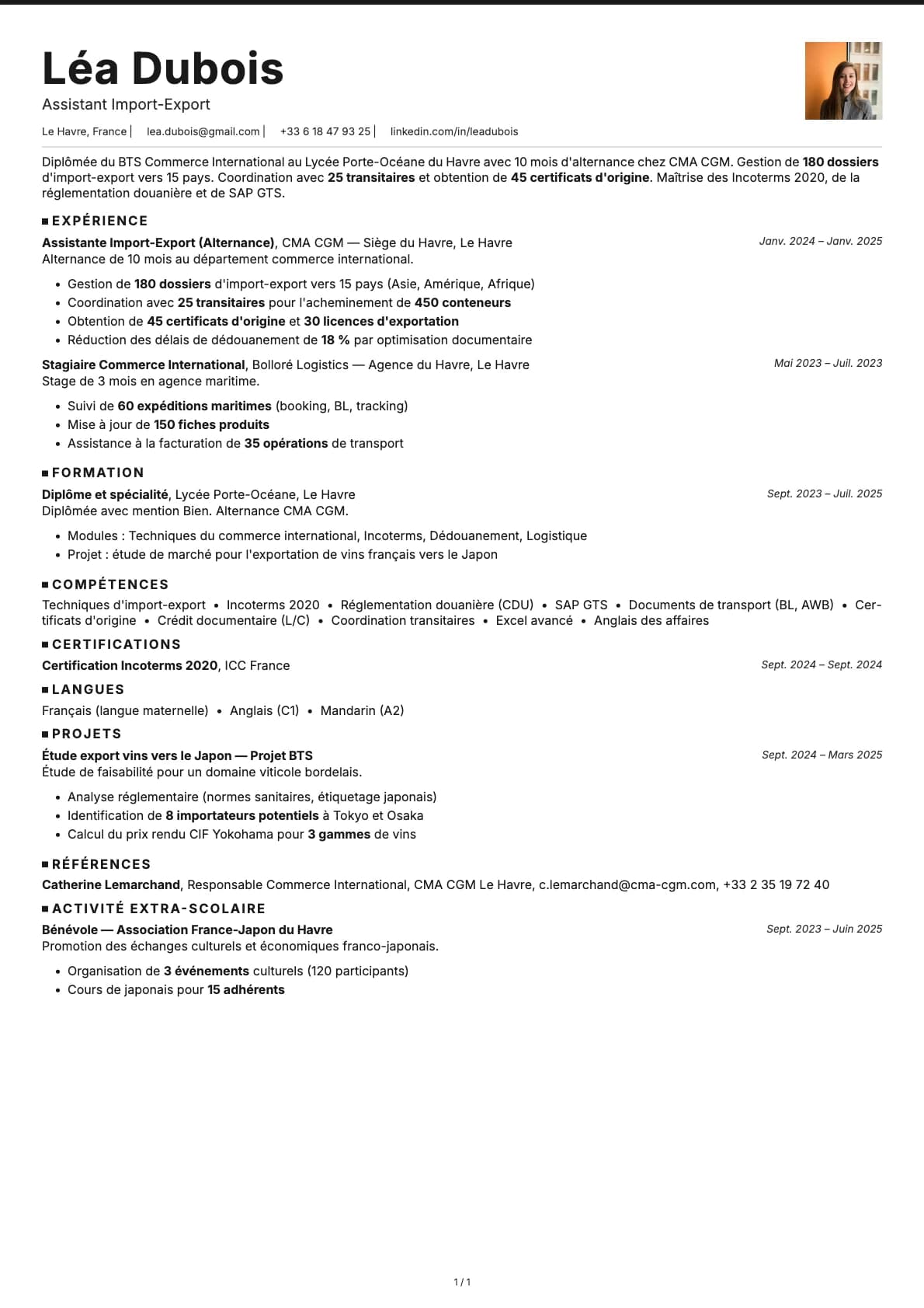 Assistant Import-Export resume example