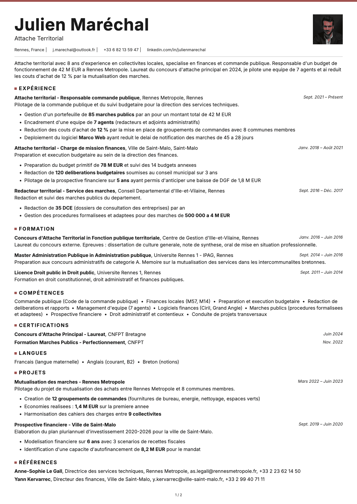 Attaché Territorial resume example