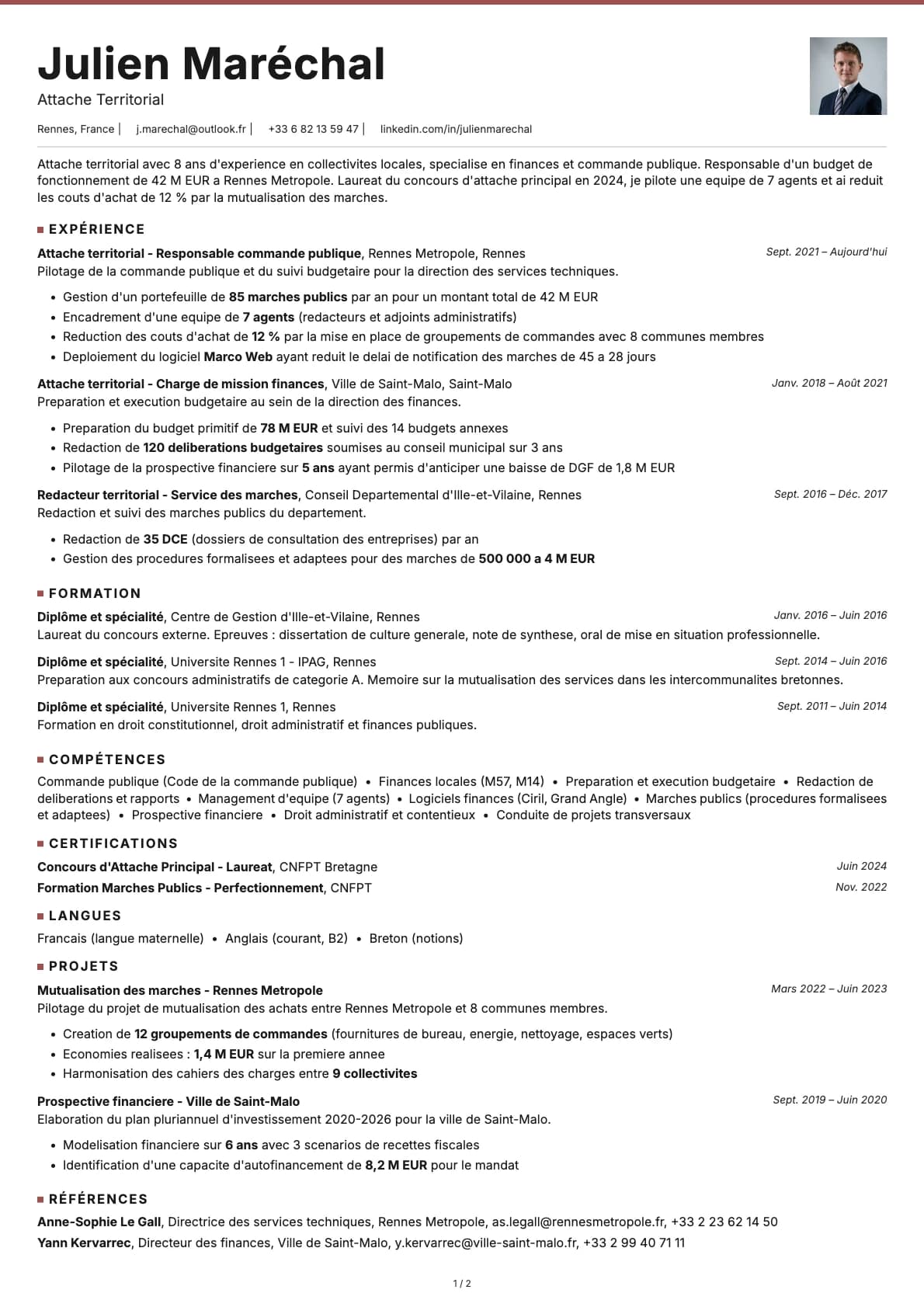 Attaché Territorial resume example