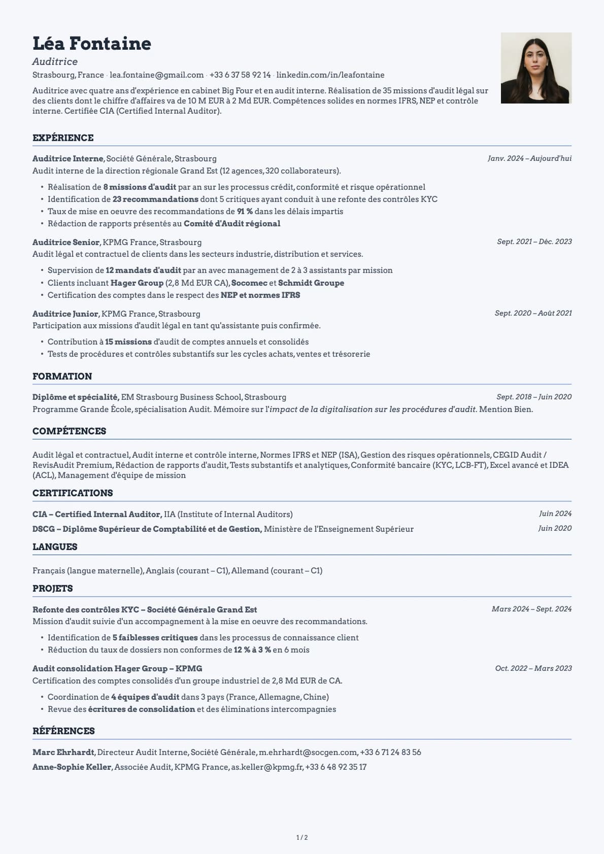 Auditeur resume example